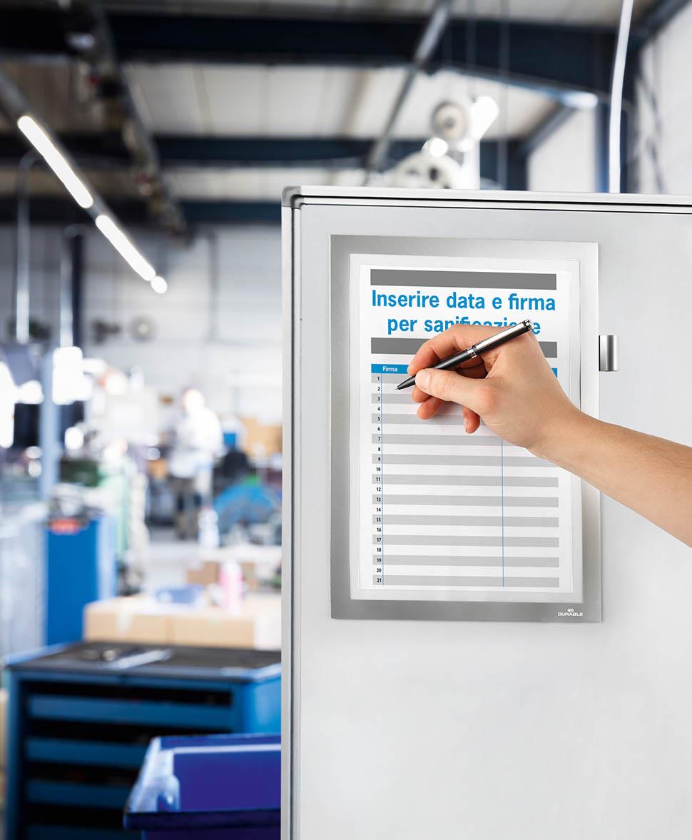 Durable DURAFRAME NOTE Magnetic Document Frame for Metal | A4 Silver