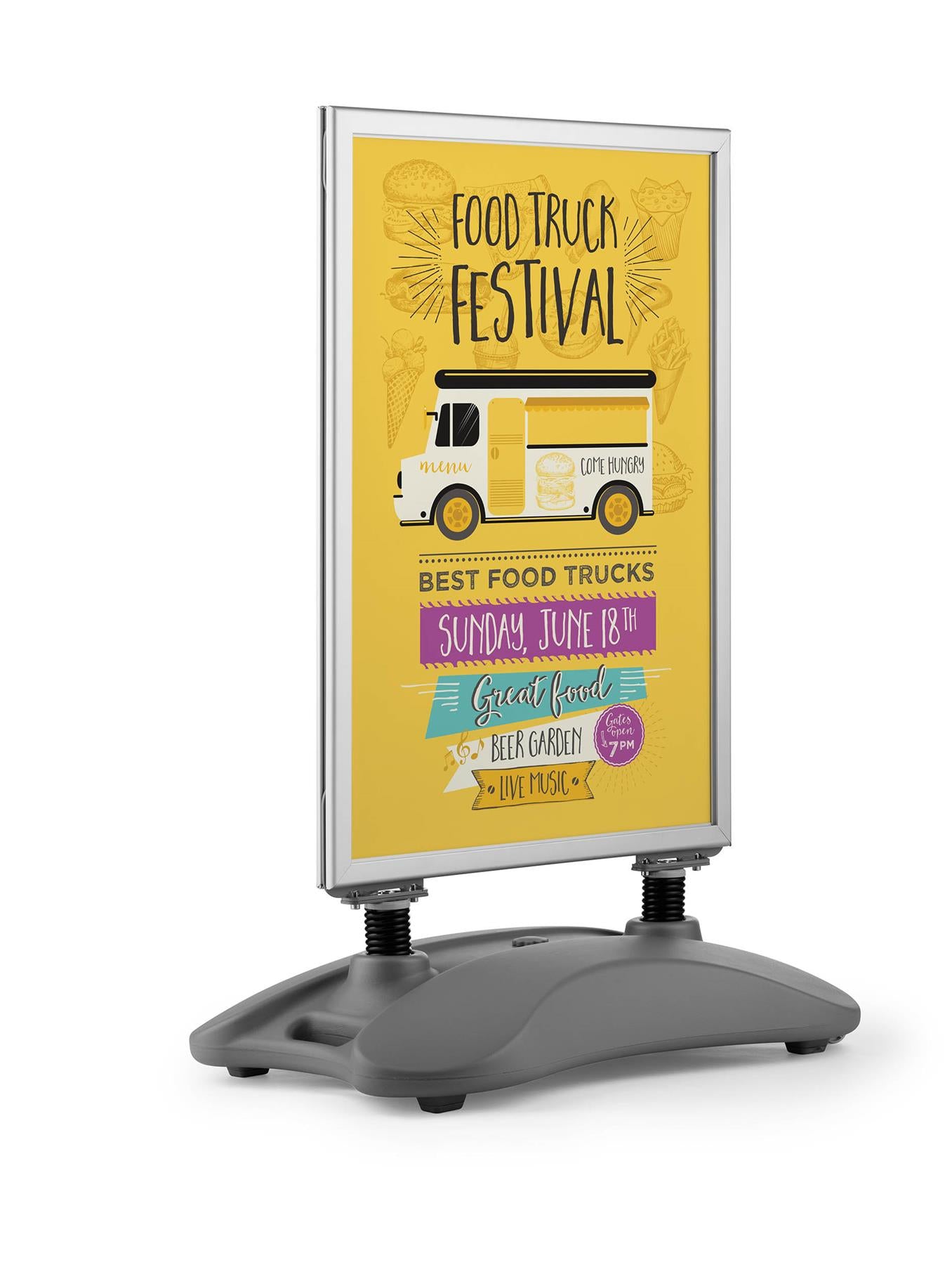Durable Pavement Sign Heavy Water Base Double Sided Snap Frame Stand | A1 Silver
