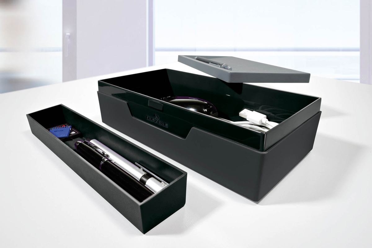 Durable VARICOLOR Stationery Organiser Case Pen Pencil Desk Storage Box | Grey