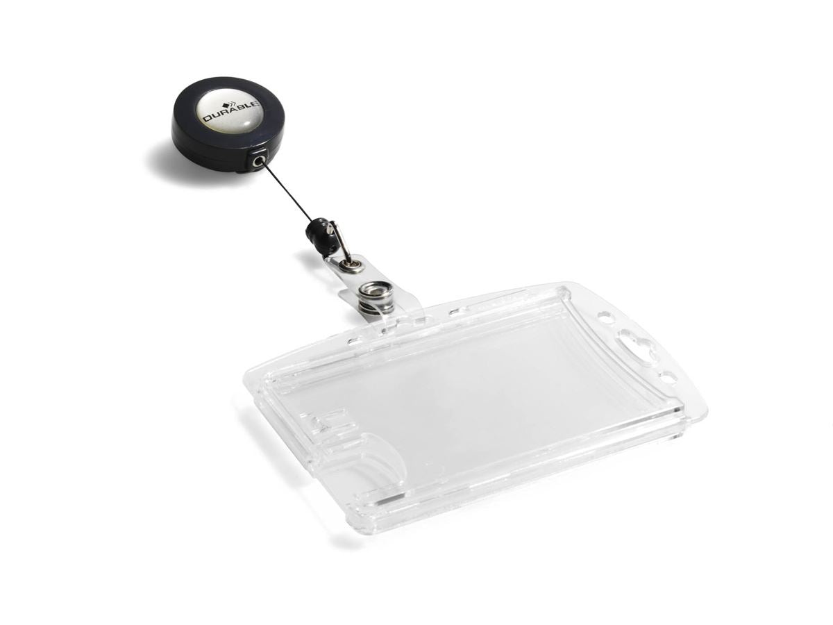 Durable Enclosed 2 Card Badge Reel Security Pass ID Holders | 25 Pack | Clear