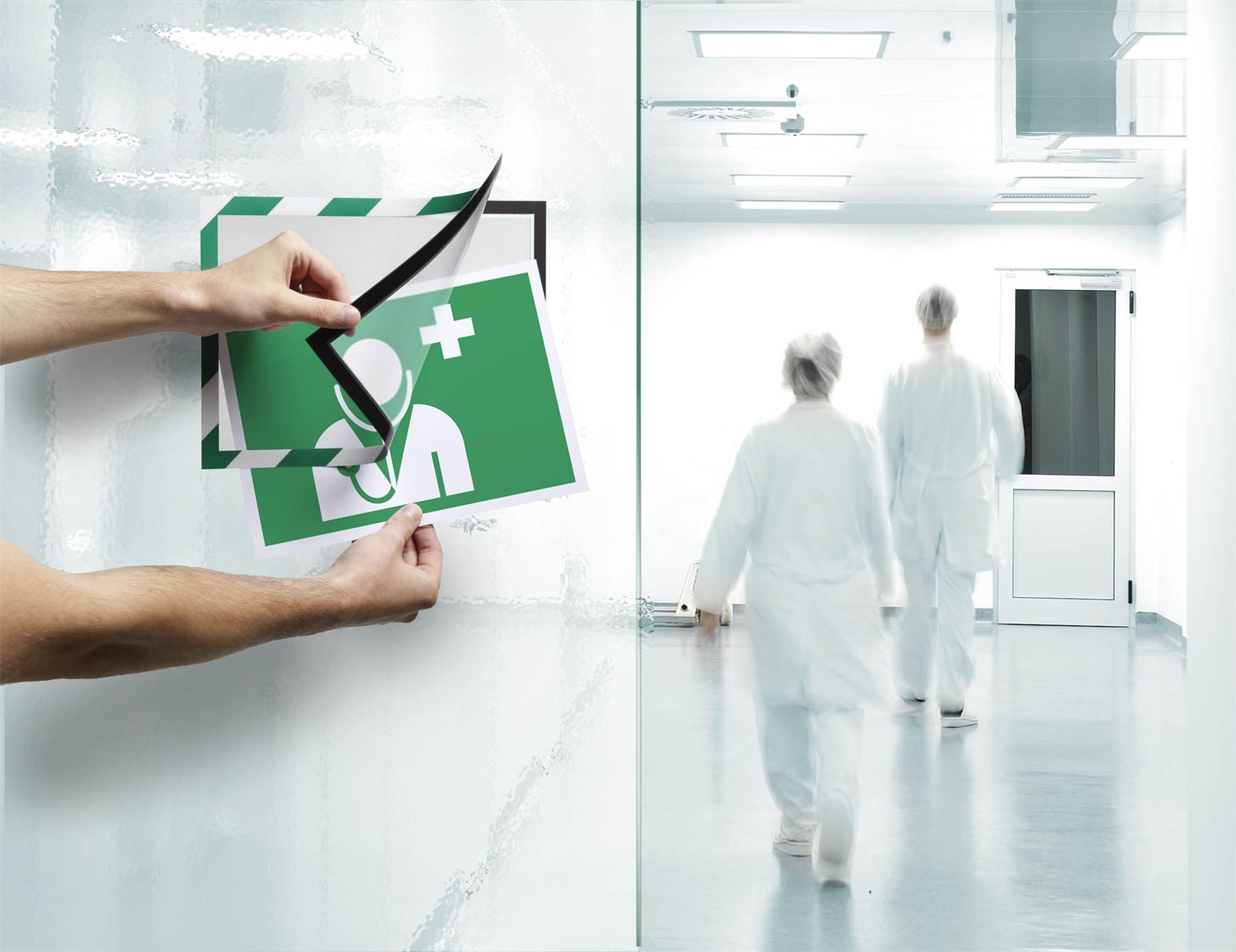 Durable DURAFRAME Adhesive Magnetic Hazard Frame | 2 Pack | A4 Green & White