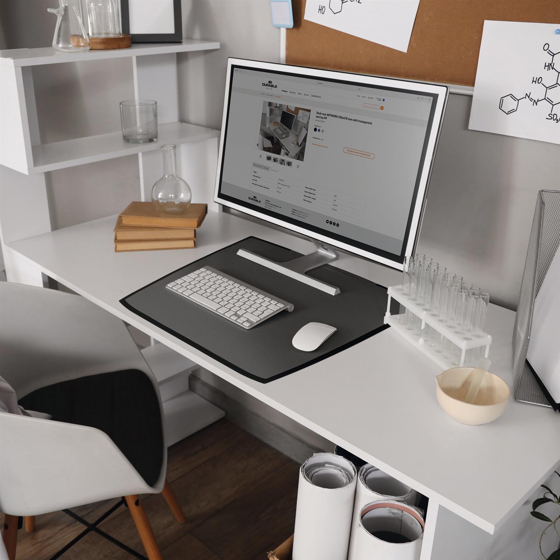 Durable ARTWORK Overlay Desk Mat | Non-Slip with Clear Anti-Glare Cover | Black