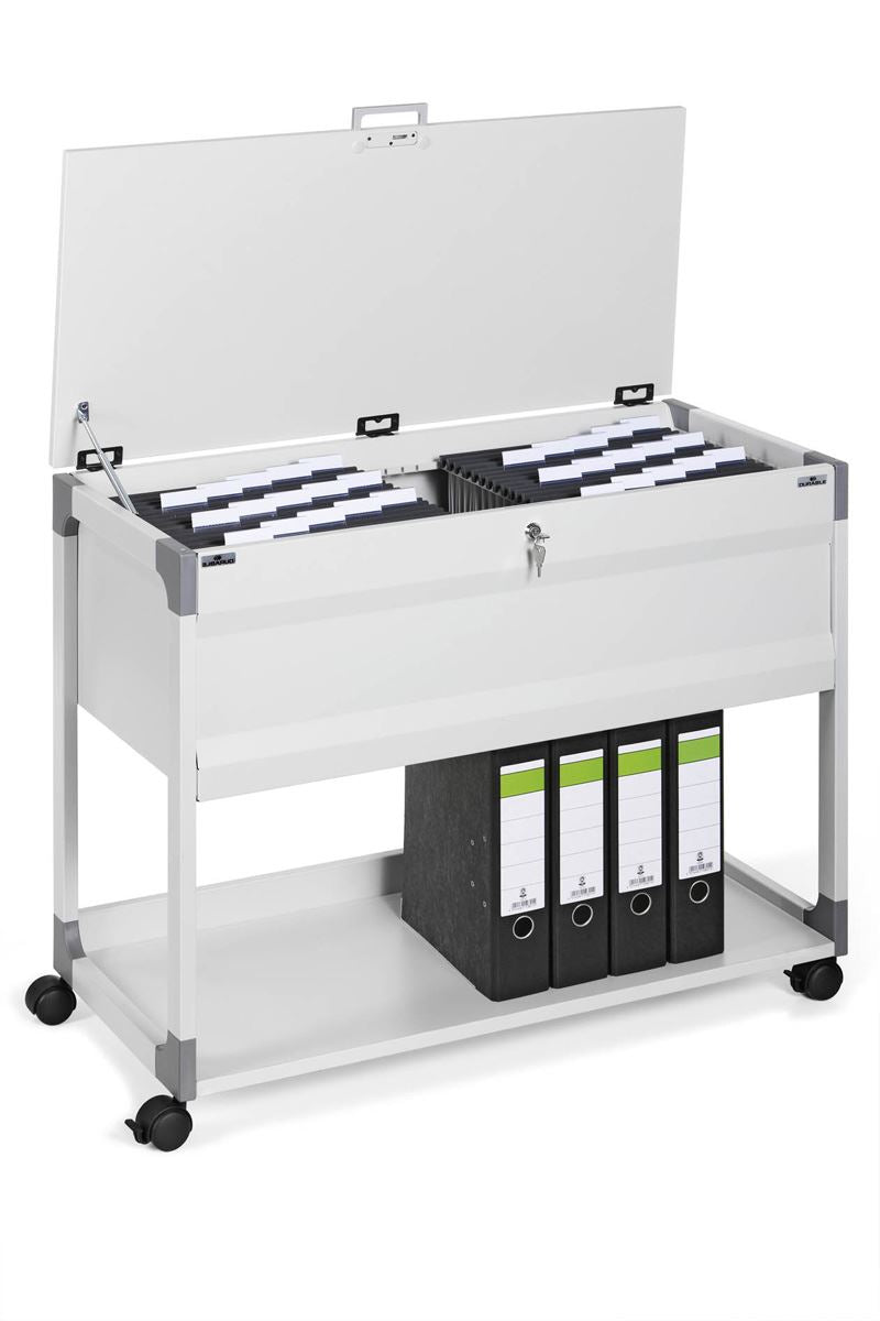 Durable Locking Lid Suspension File Trolley | for 100 A4 Folders | Grey