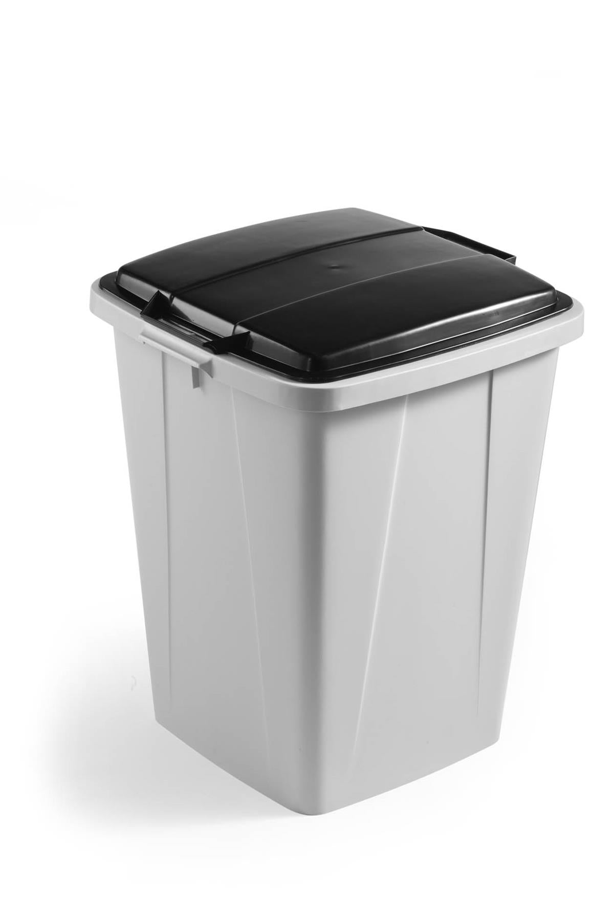 Durable DURABIN Grey Square Recycling Bin + Black Lid | Food Safe | 90L