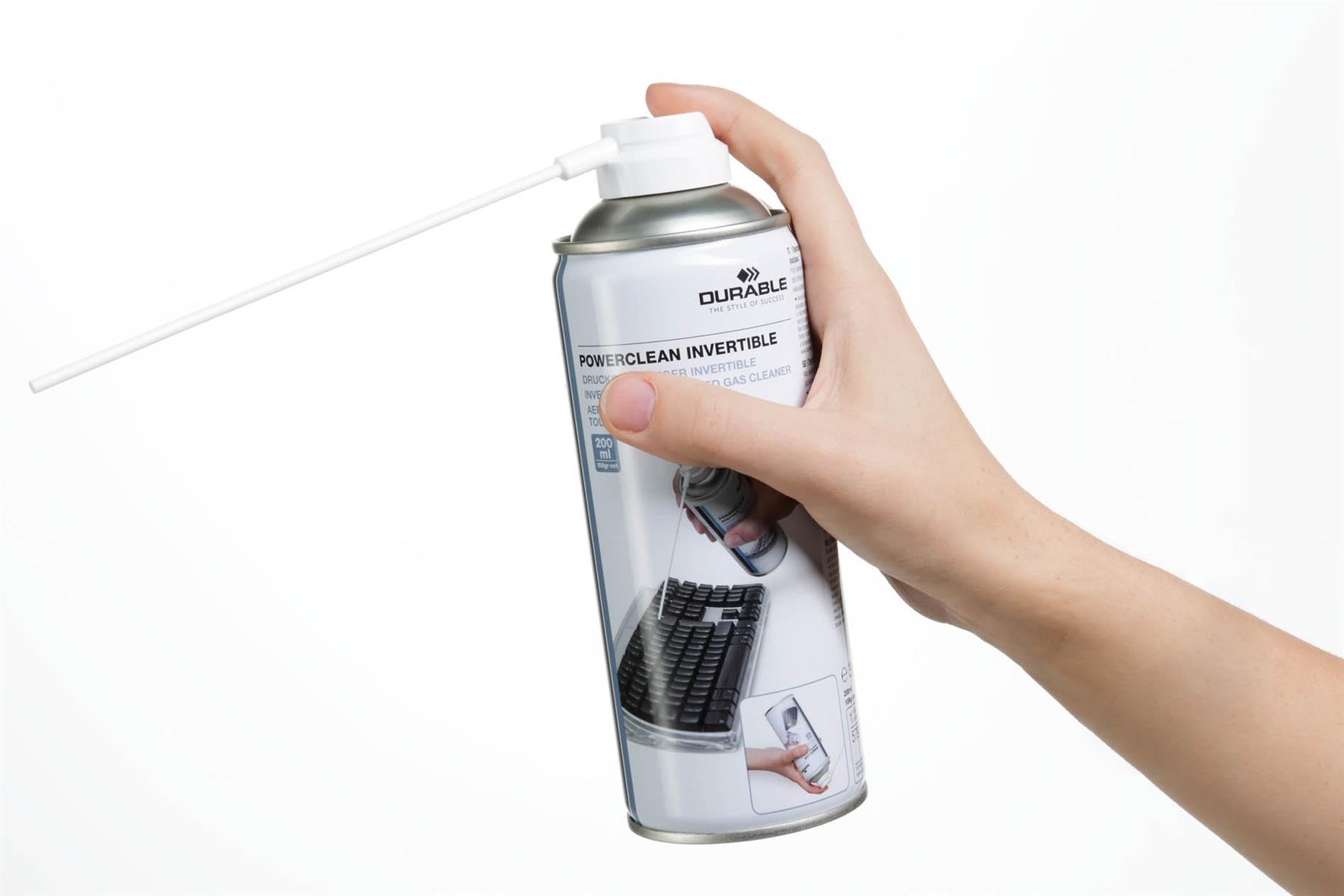 Durable POWERCLEAN Invertible Compressed Air Duster Keyboard PC Cleaner | 200ml