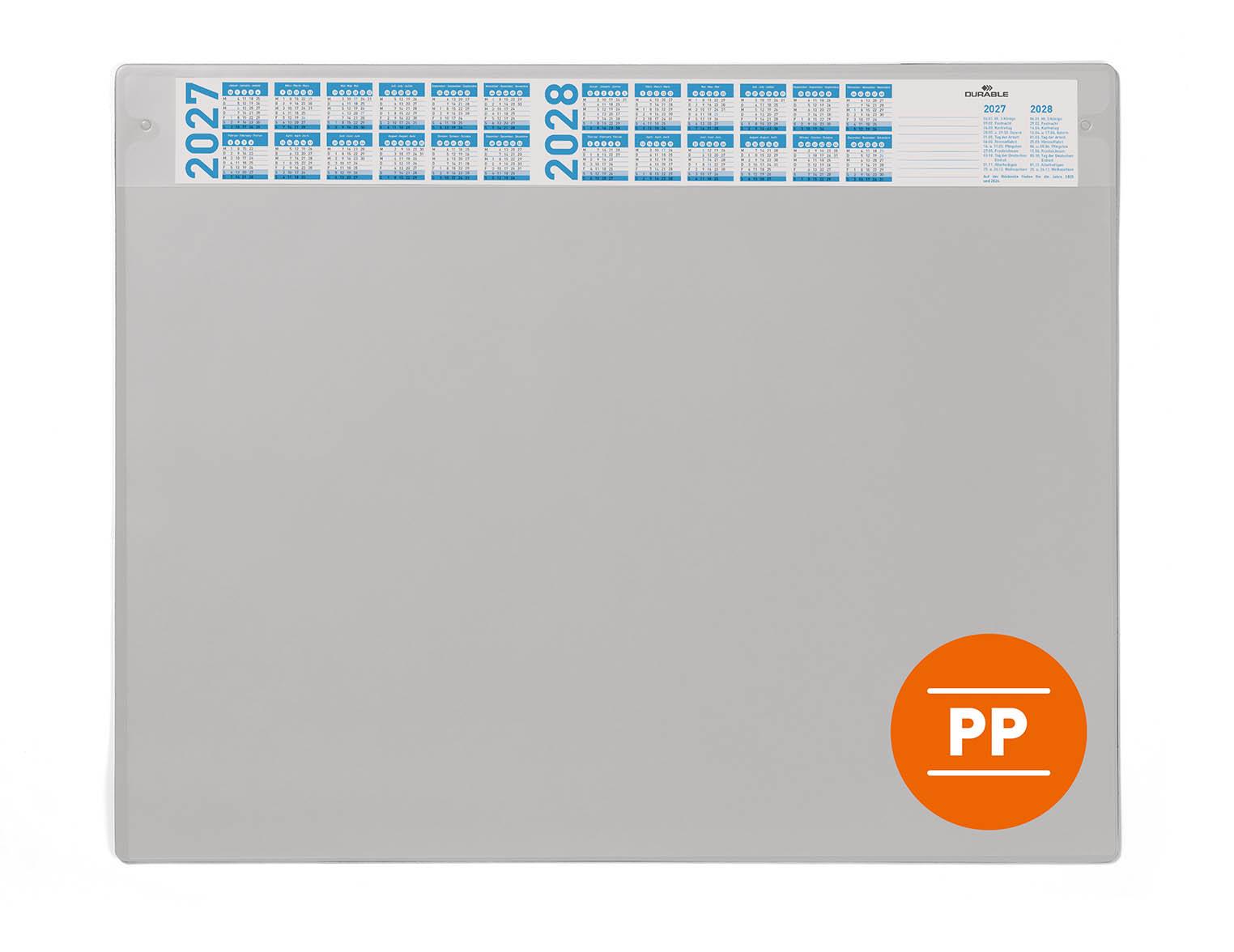 Durable Calendar Desk Mat Clear Overlay Notes Protector Pad | 65x48 cm | Grey