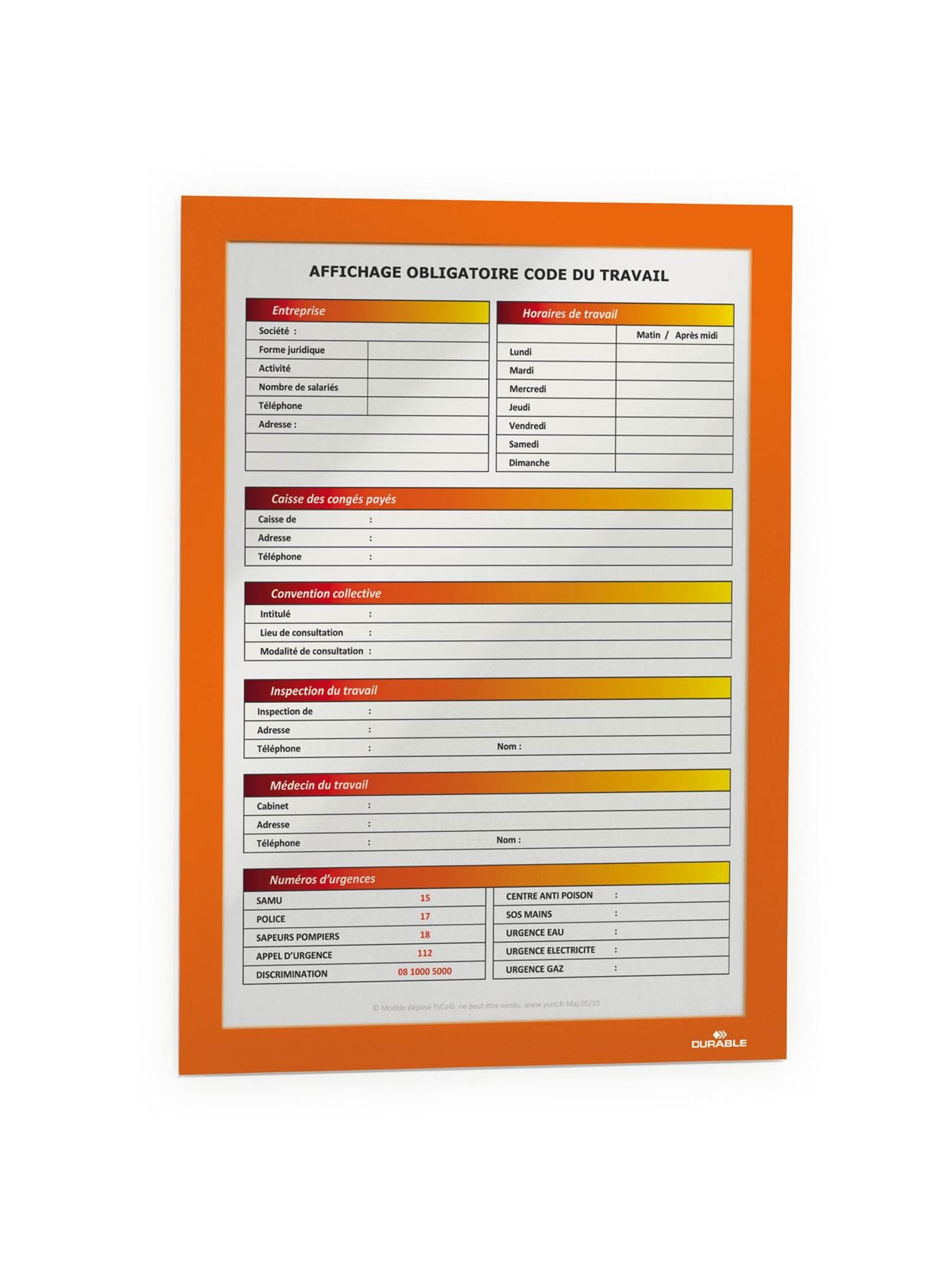 Durable DURAFRAME Self Adhesive Magnetic Signage Frame | 2 Pack | A4 Orange