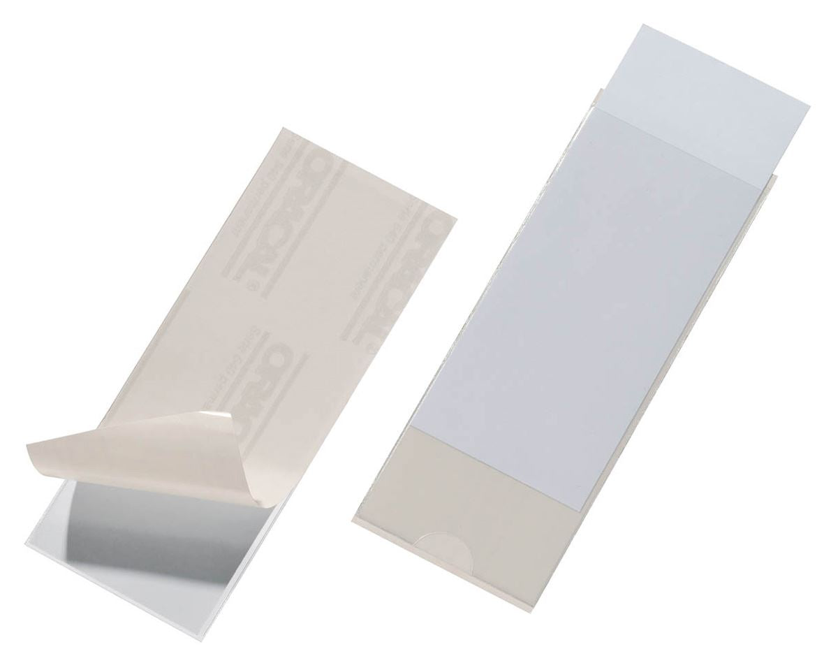 Durable POCKETFIX Self-Adhesive Clear Label Sleeve Pockets | 10 Pack | 150x58mm