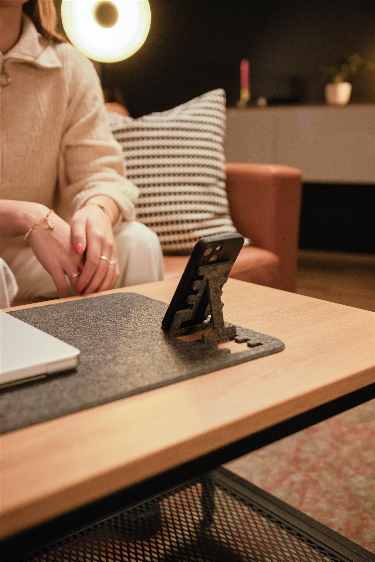 Durable Premium Soft Felt Desk Mat | with Fold Out Phone Holder | 70 x 33 cm