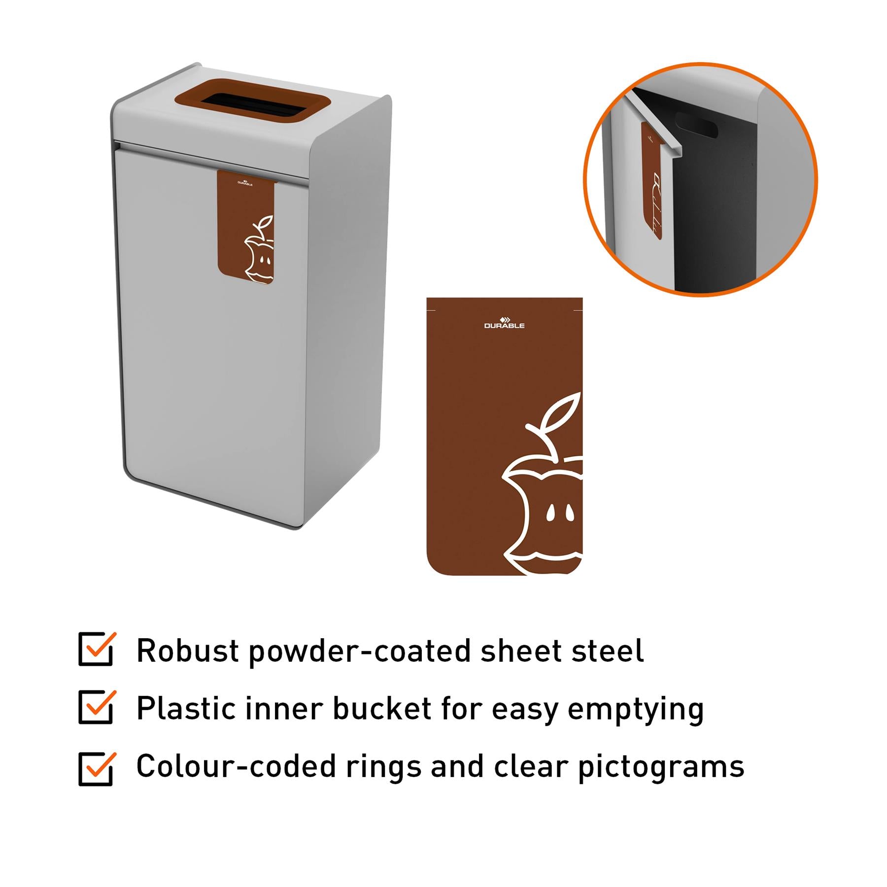 Durable 55L Food Waste Bin | Sheet Steel Recycling Separation Bin | DURASORT®