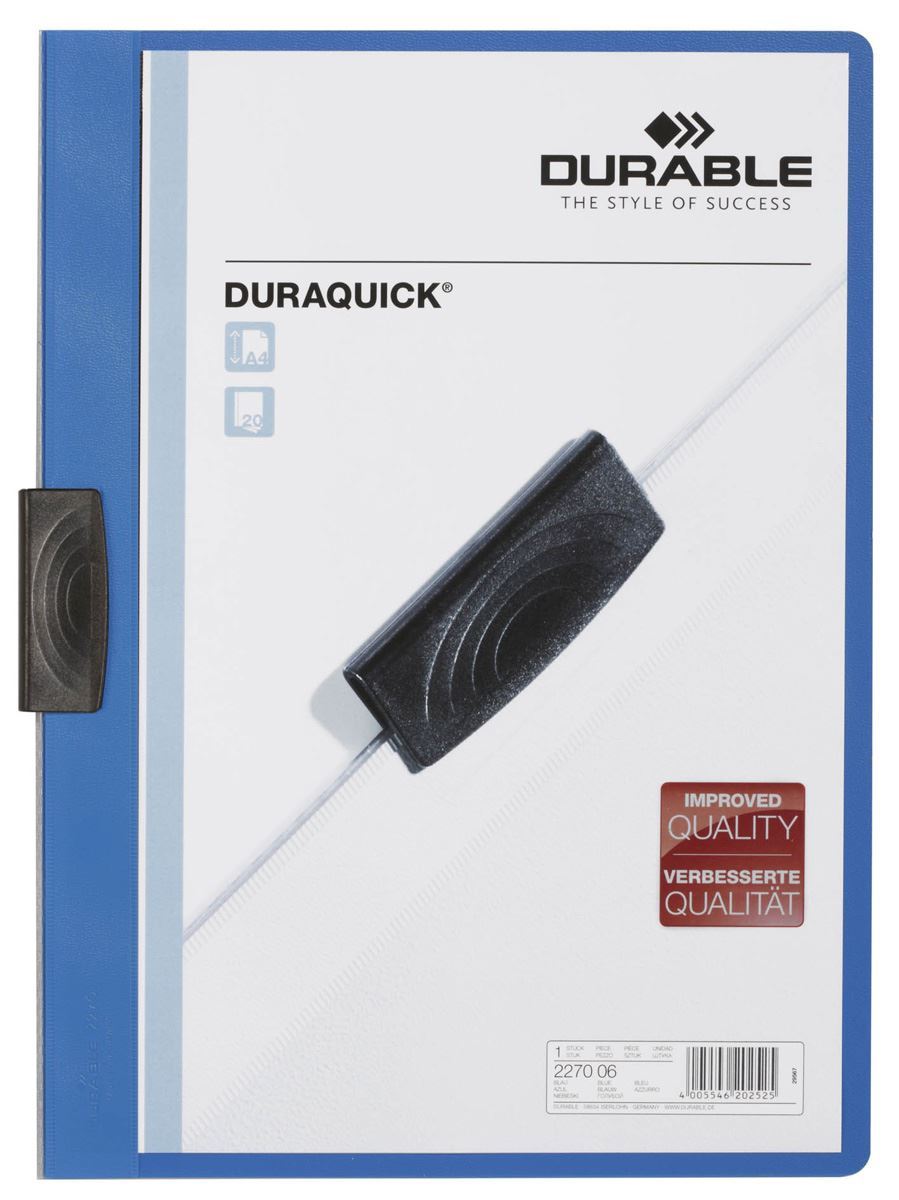 Durable DURAQUICK 20 Sheet Document Clip File Folder | 20 Pack | A4 Blue