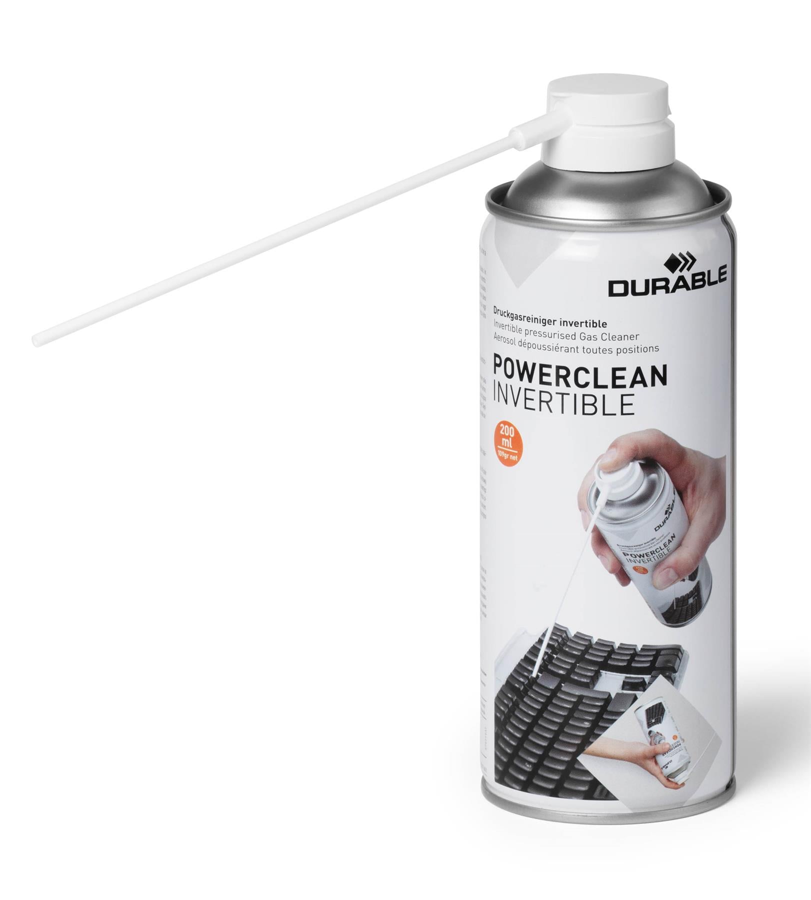 Durable POWERCLEAN Invertible Compressed Air Duster Keyboard PC Cleaner | 200ml