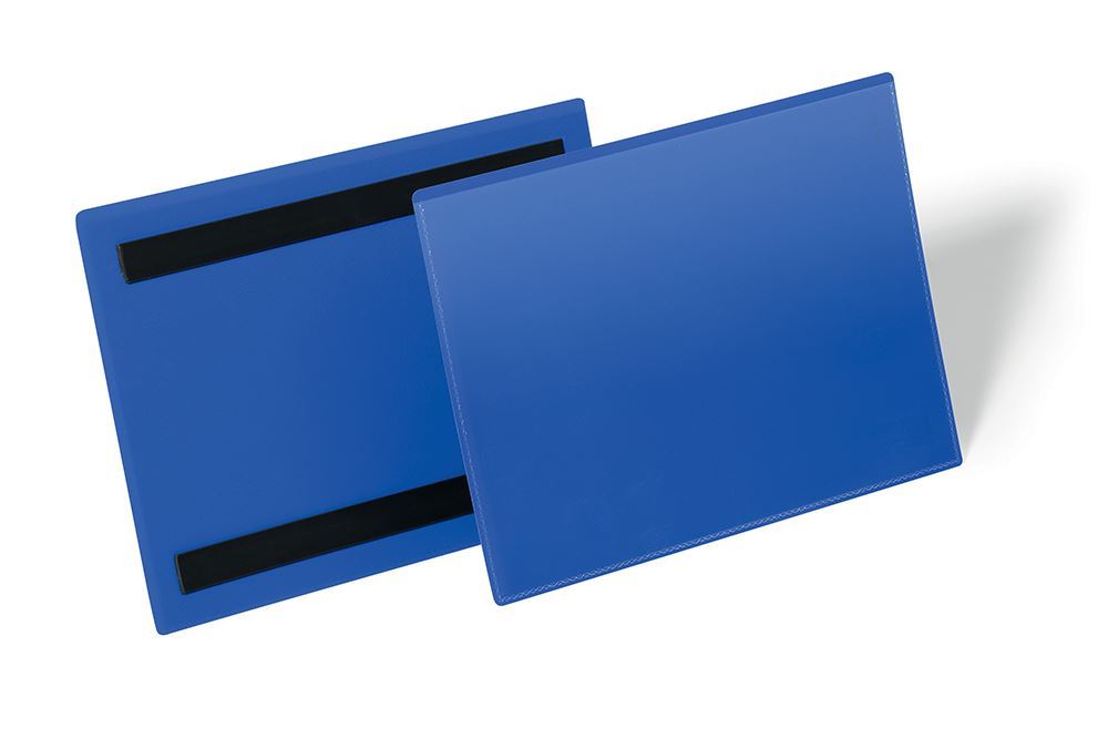 Durable Magnetic Ticket Label Holder Document Pockets | 50 Pack | A5 Blue