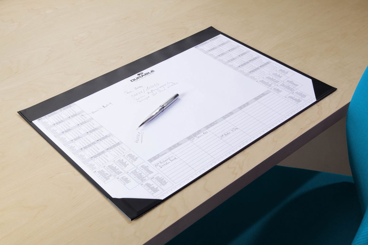 Durable Clear Overlay Calander PC Desk Pad Protector Mat | 65x52 cm | Black