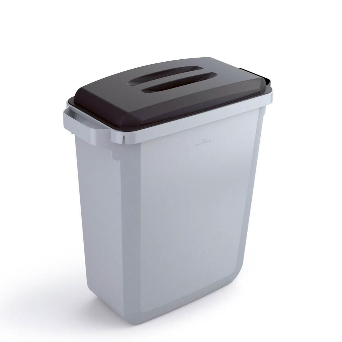 Durable DURABIN Grey Rectangular Recycling Bin + Black Lid | Food Safe | 60L