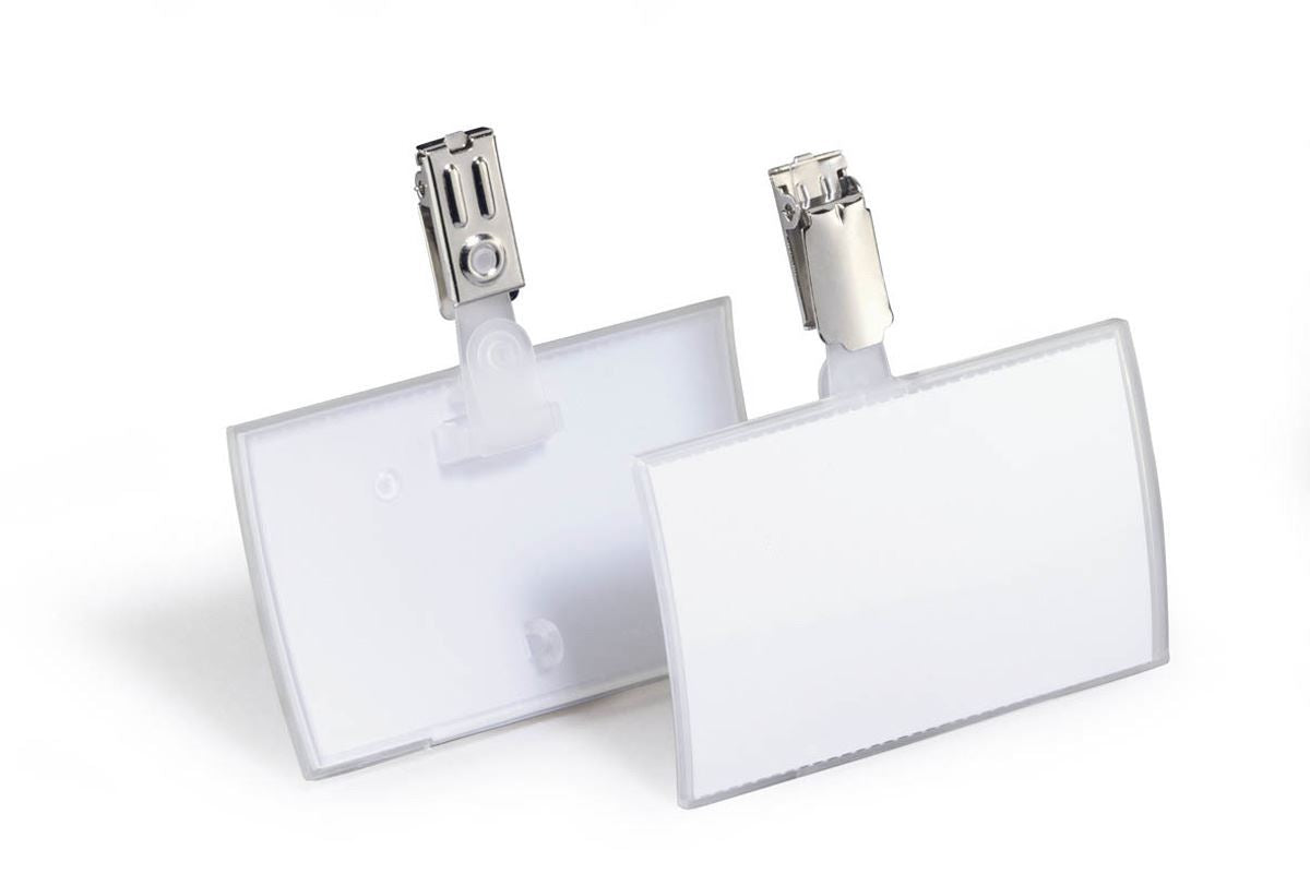 Durable CLICK FOLD Clip Name Tag Badge Holders + Inserts | 25 Pack | 54 x 90mm