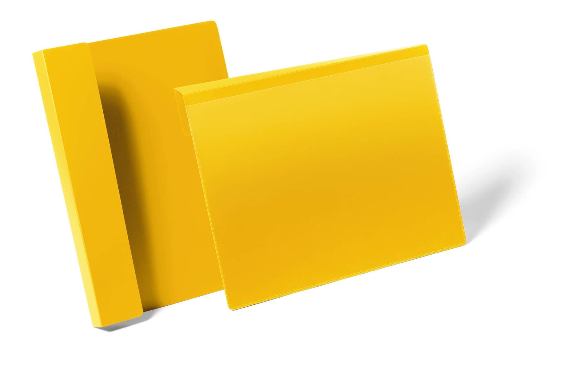 Durable Hanging Ticket Holder Label Pocket Document Pouch | 50 Pack | A4 Yellow