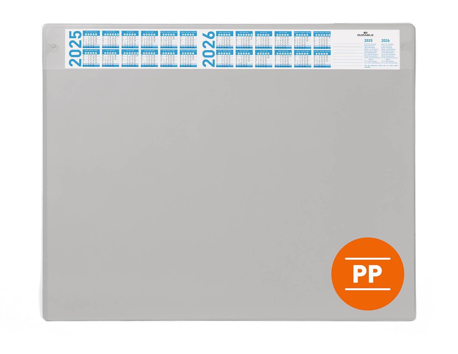 Durable Calendar Desk Mat Clear Overlay Notes Protector Pad | 65x48 cm | Grey