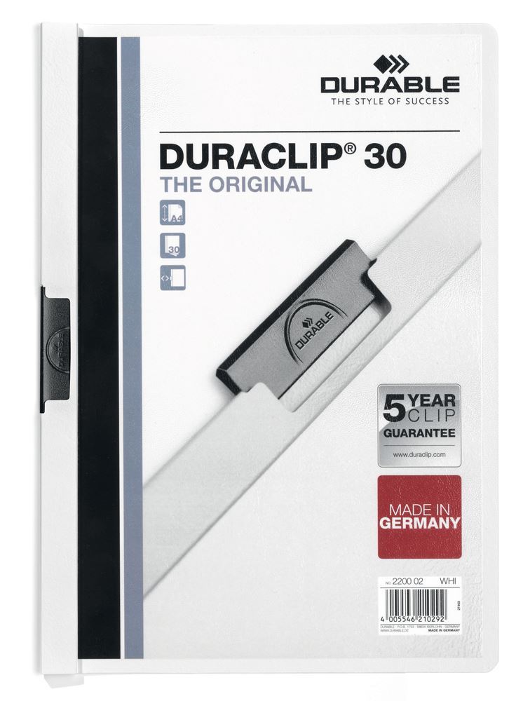 Durable DURACLIP 30 Sheet Document Metal Clip File Folder | 25 Pack | A3 White