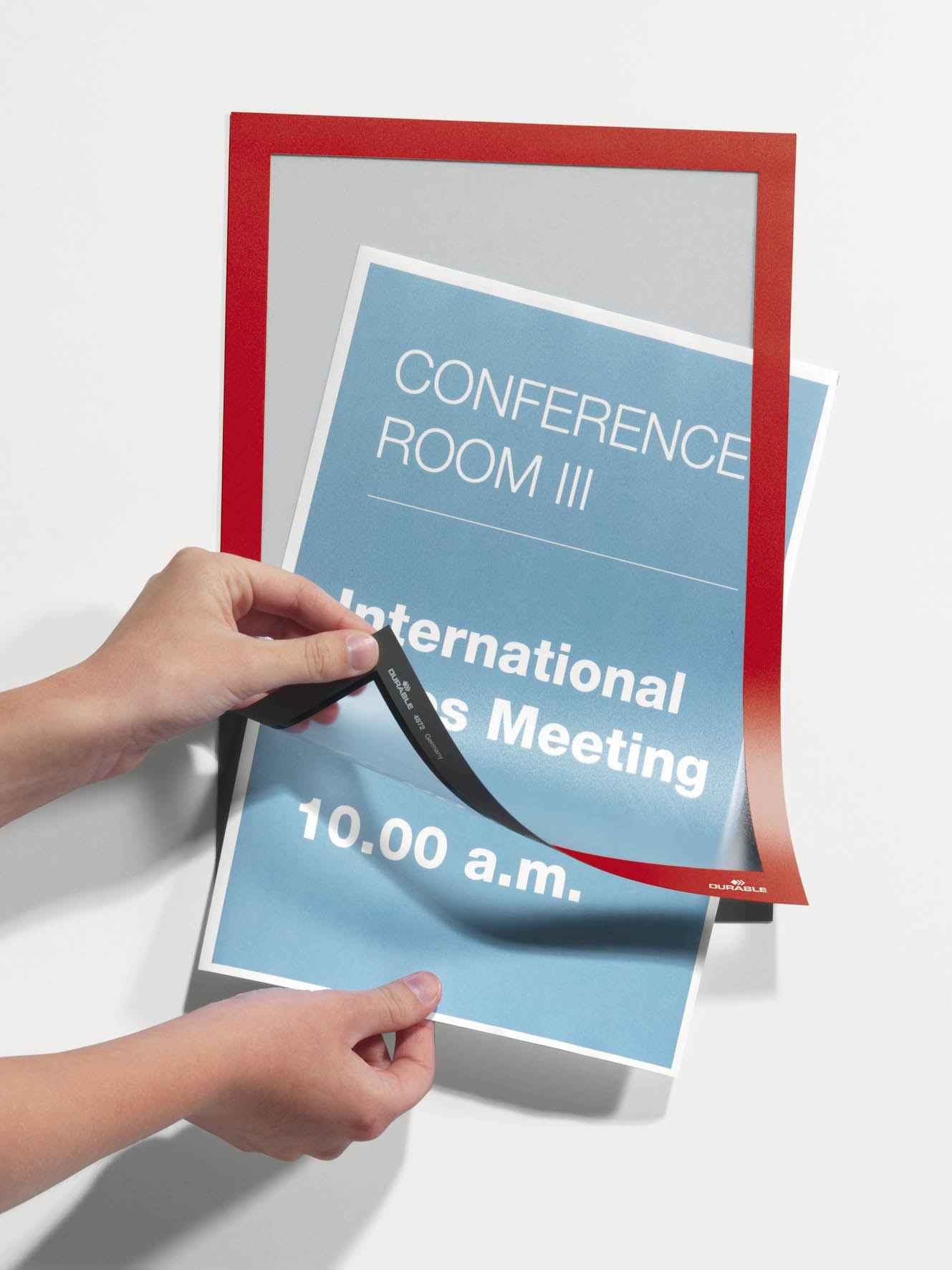 Durable DURAFRAME Self Adhesive Magnetic Signage Frame | 2 Pack | A4 Red