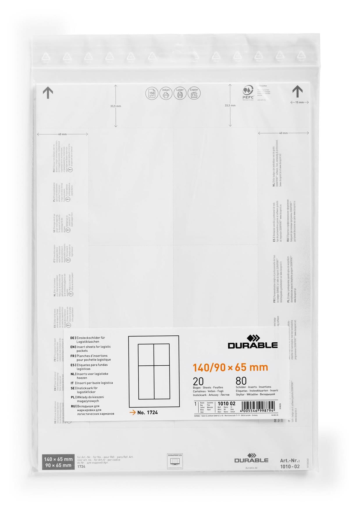 Durable Printable Ticket Insert Sheets for Pallet Feet | 80 Pack | 140/90 x 65mm
