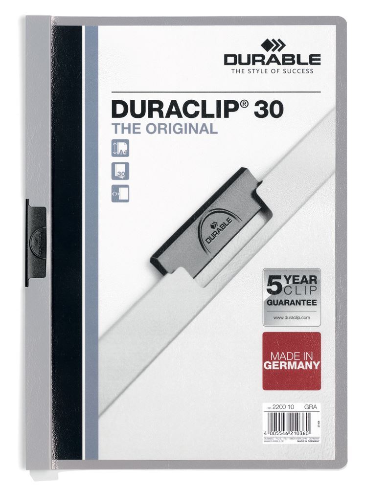 Durable DURACLIP 30 Sheet Document Metal Clip File Folder | 25 Pack | A4 Grey