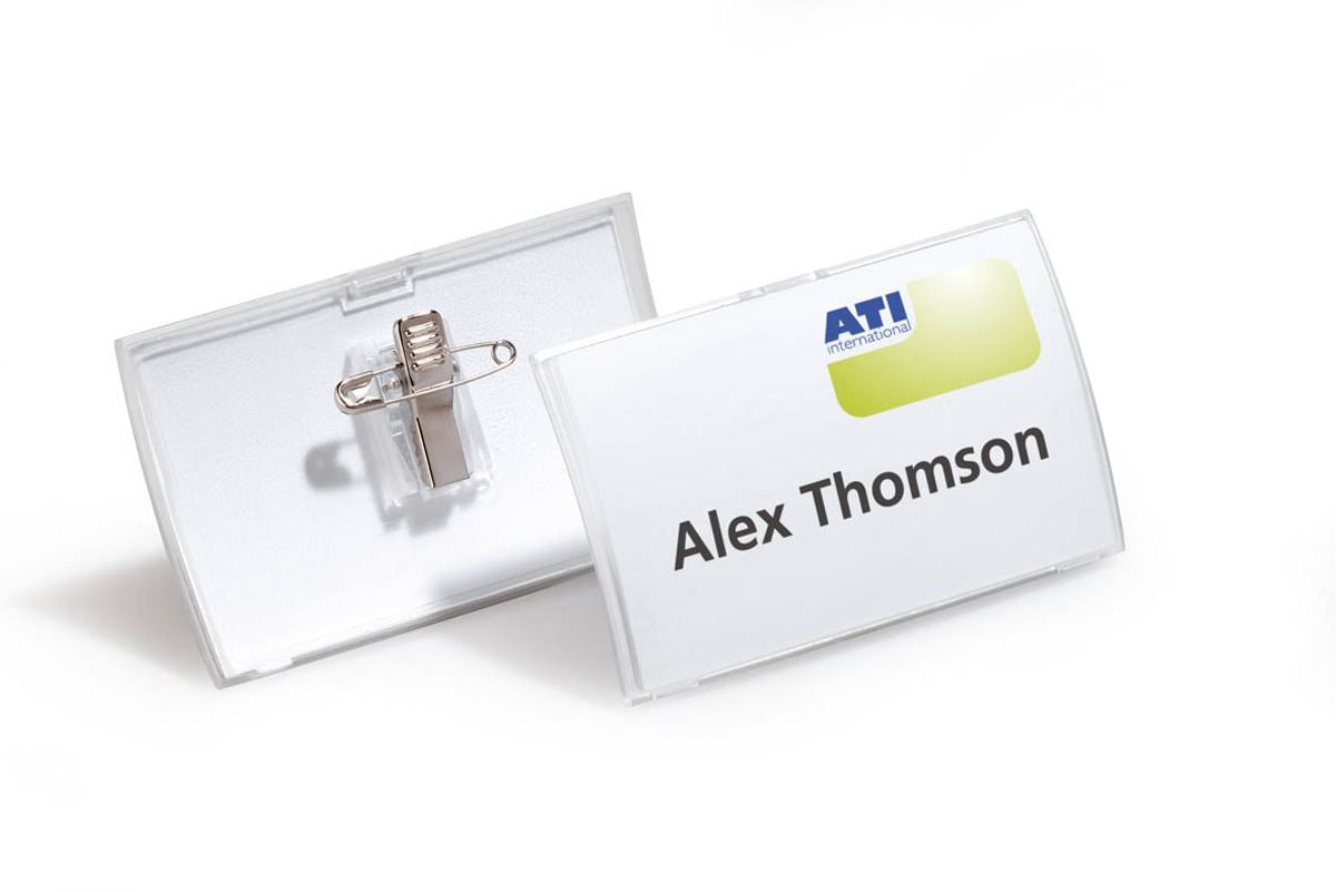 Durable CLICK FOLD Convex Clip & Pin Name Tag Badge Holder | 25 Pack | 54 x 90mm