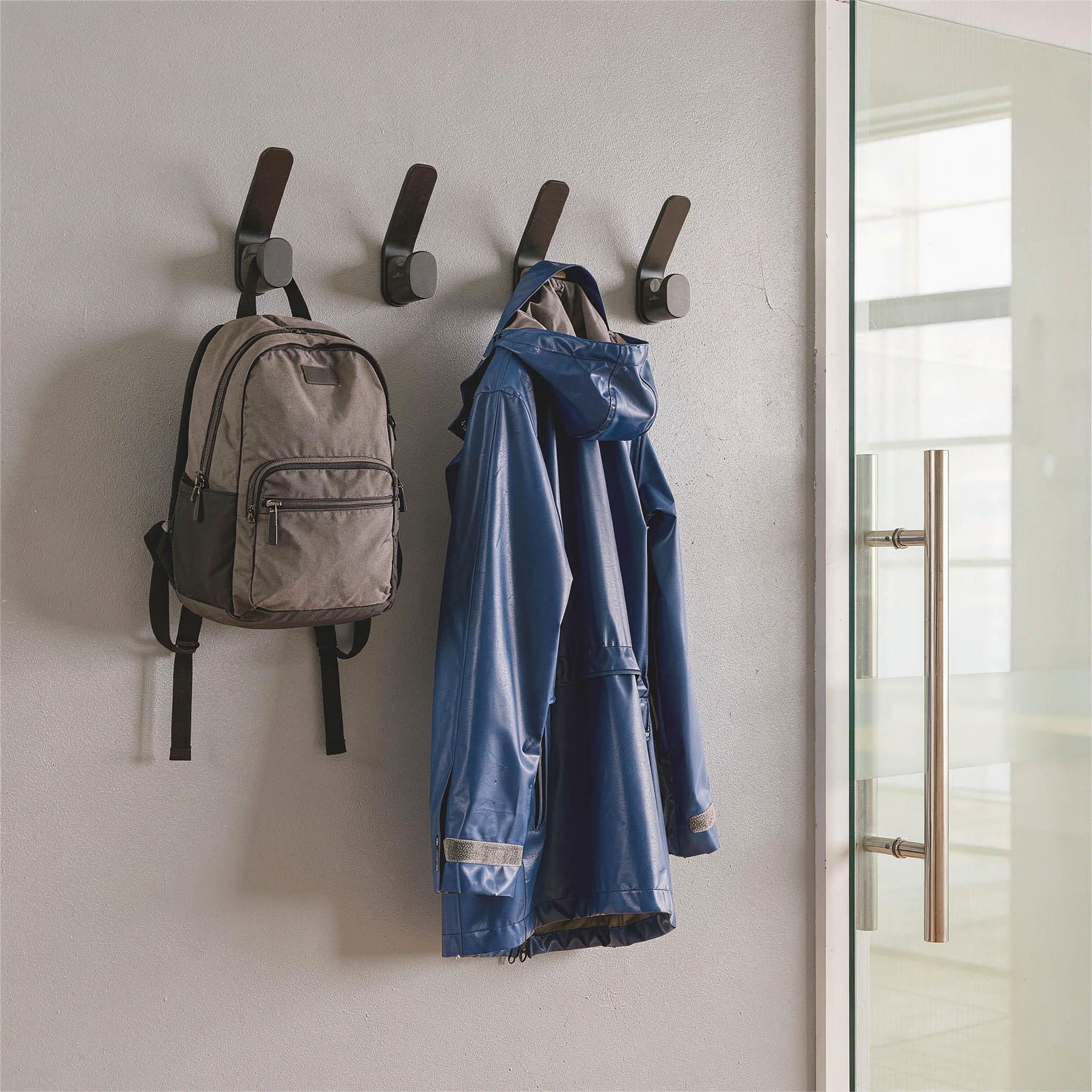 Durable DURASTORE Aluminium Double Coat Hooks Wall Mounted | 4 Pack | Black