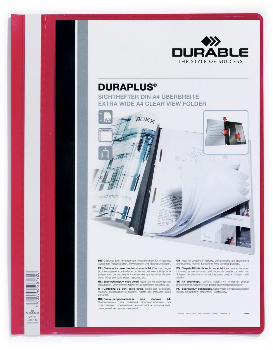 Durable DURAPLUS Project Folder Document Report File | 25 Pack | A4+ Red