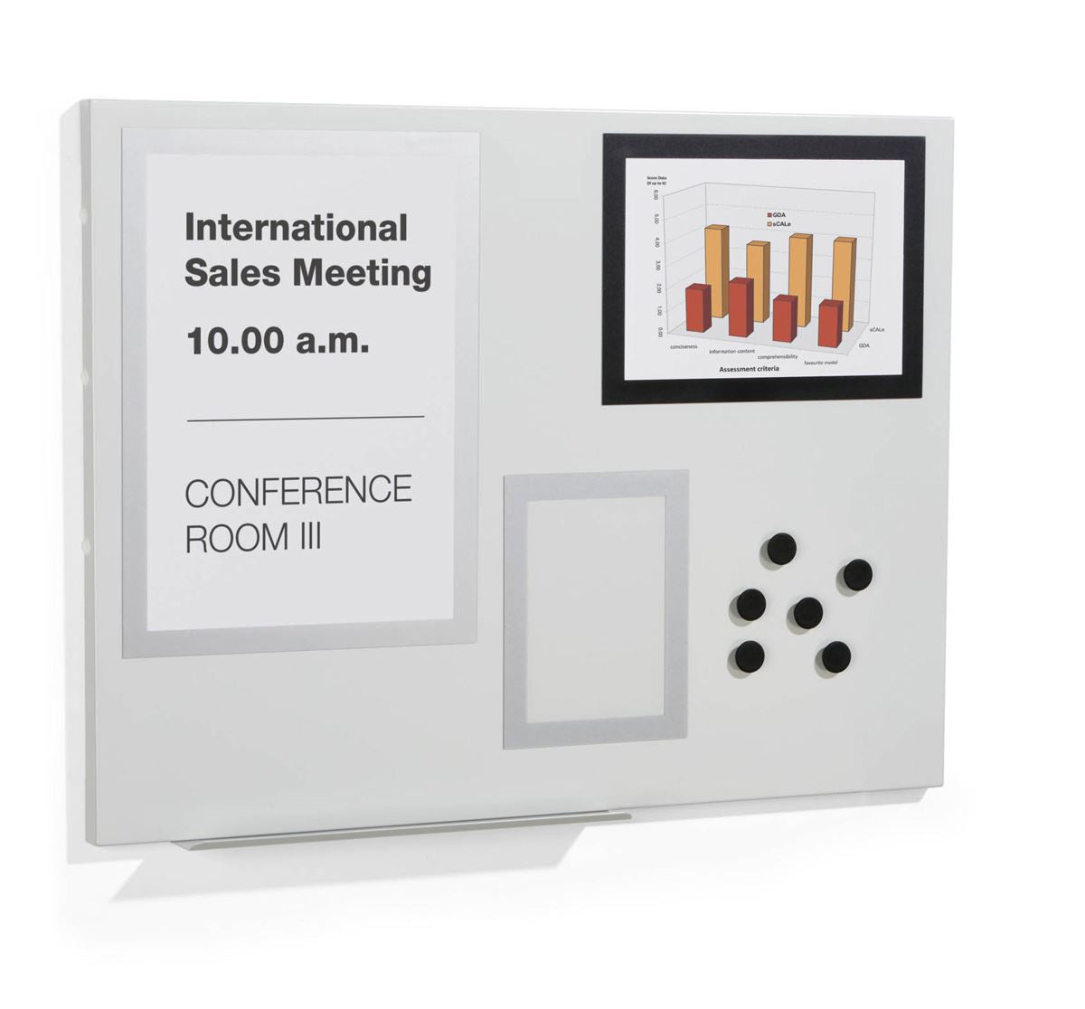 Durable DURAFRAME Magnetic White Board with 3 Frames and 6 Magnets | 45x60 cm