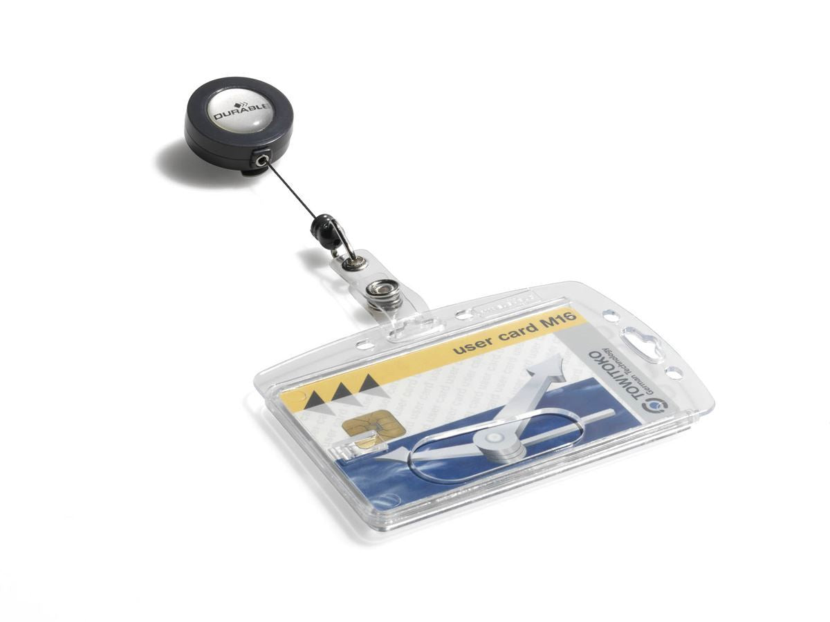 Durable Enclosed Security Pass ID Holder with Badge Reel | 10 Pack | Clear