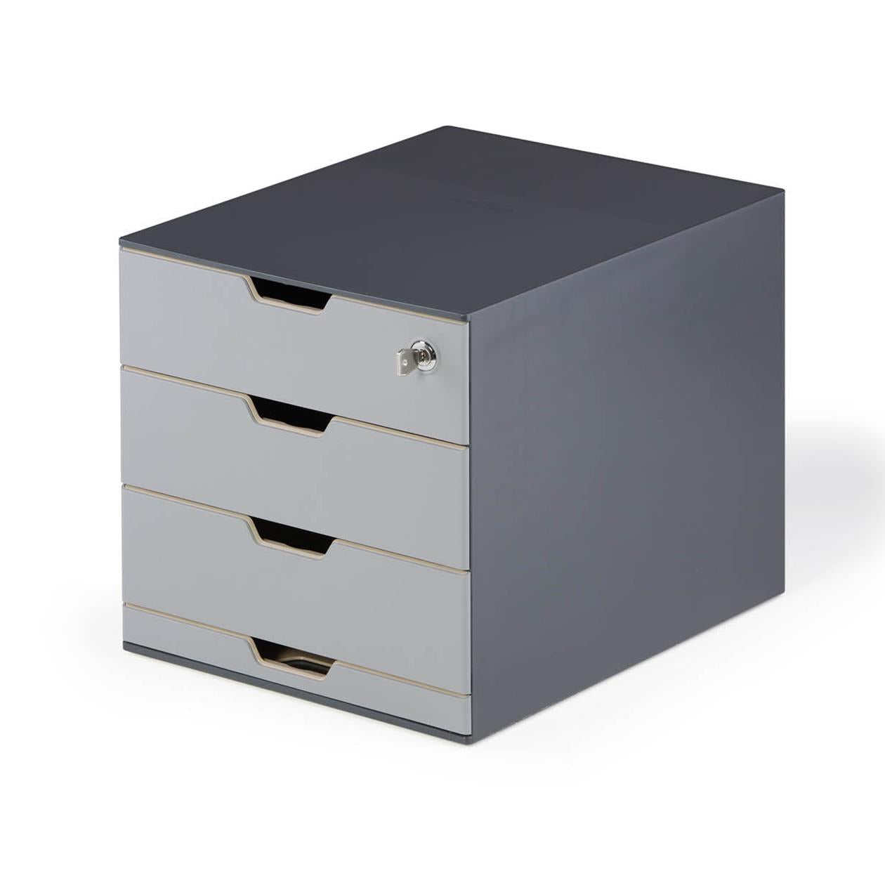 Durable COFFEE POINT Modular Lockable Storage Box 4 Drawer Organiser | Grey