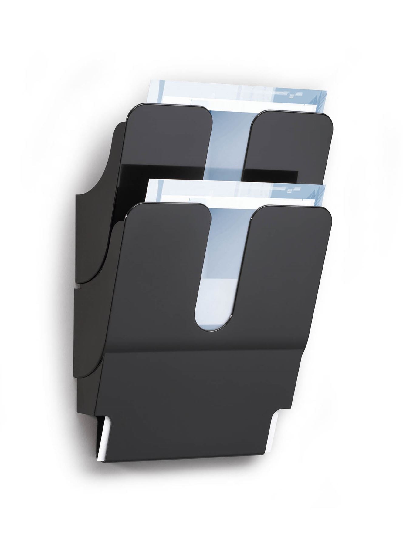 Durable FLEXIPLUS 2 Wall Mounted Literature Tray | A4 Portrait Holder | Black