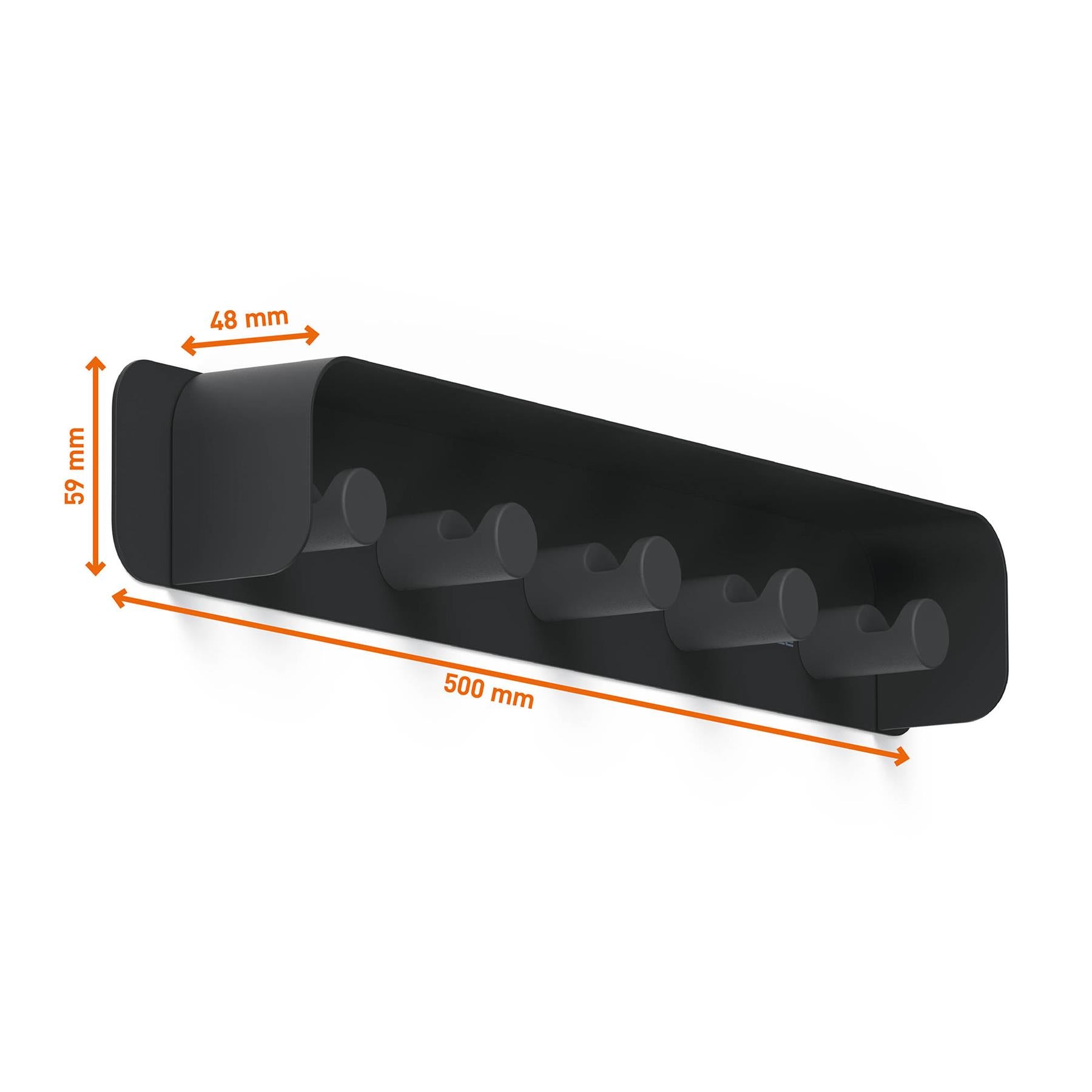 Durable DURASTORE Aluminium Wall Mounted Coat Rack 5 Hooks with Shelf | Black
