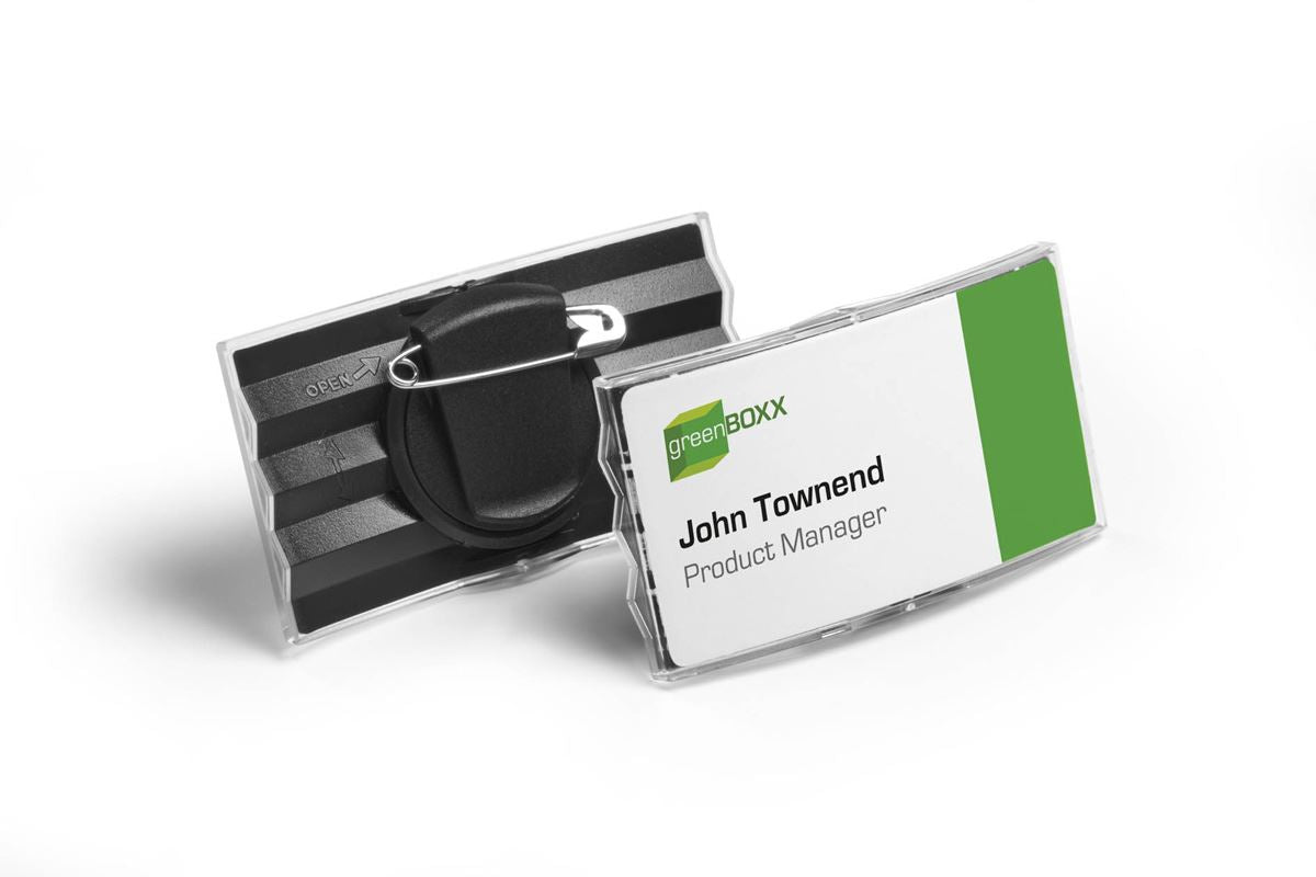 Durable CONVEX Clip & Pin Name Tag Badge Holders + Inserts | 25 Pack | 40 x 75mm