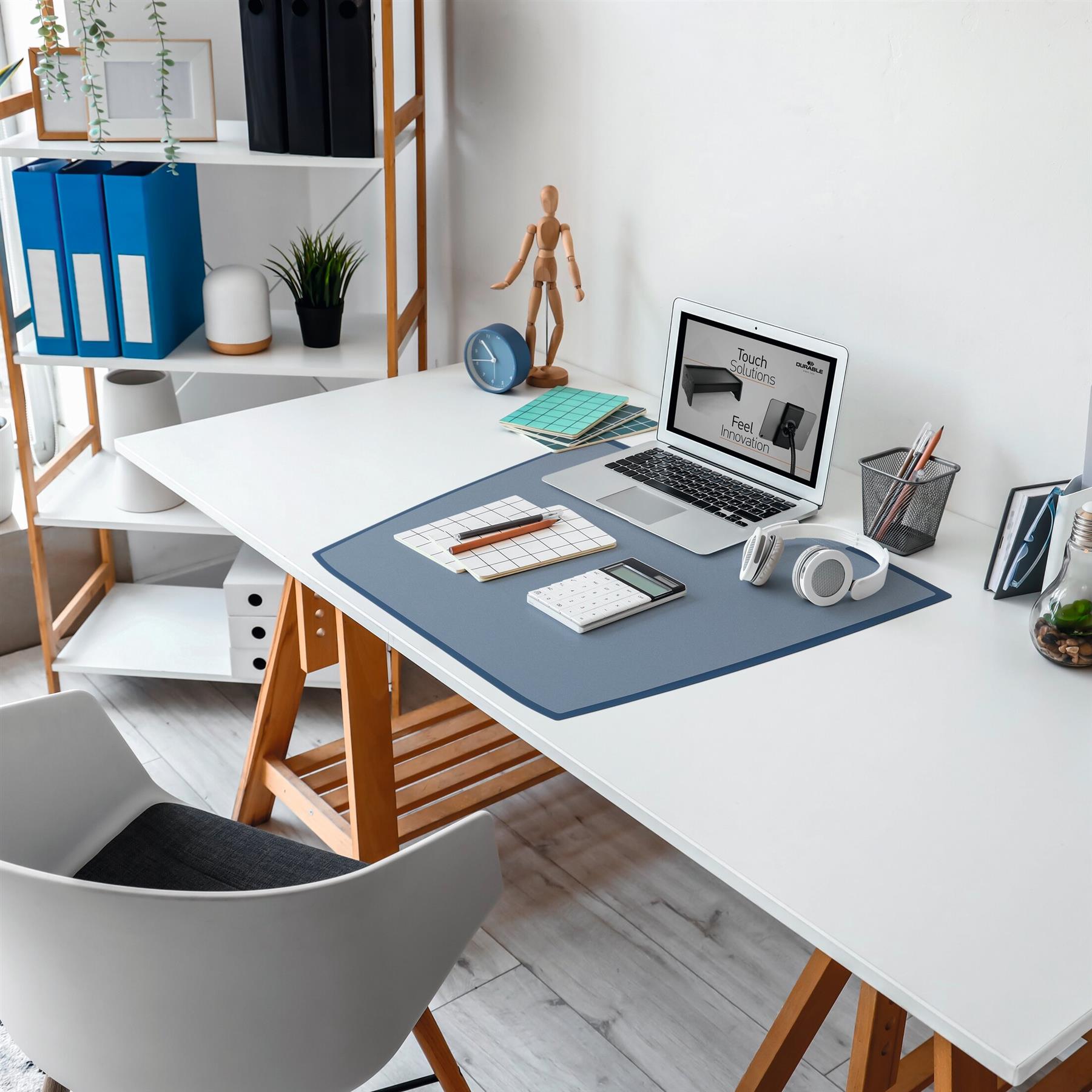 Durable ARTWORK Overlay Desk Mat | Non-Slip with Clear Anti-Glare Cover | Blue