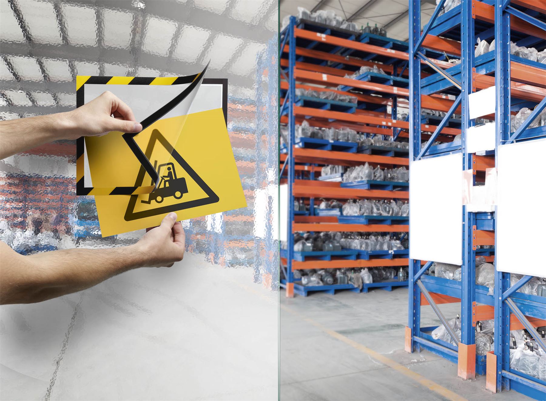 Durable DURAFRAME Adhesive Magnetic Hazard Frame | 2 Pack | A4 Black & Yellow
