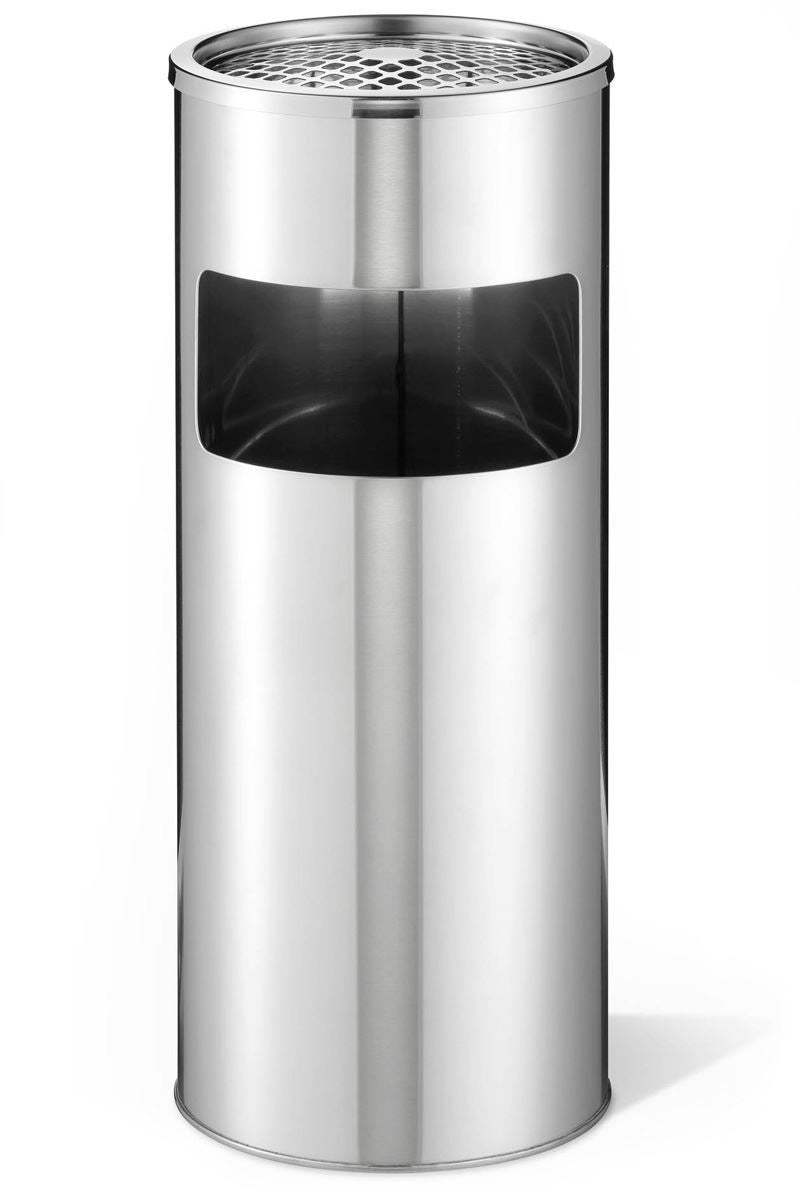 Durable Round Stainless Steel Waste Bin with Sand Ashtray | 17L | Silver