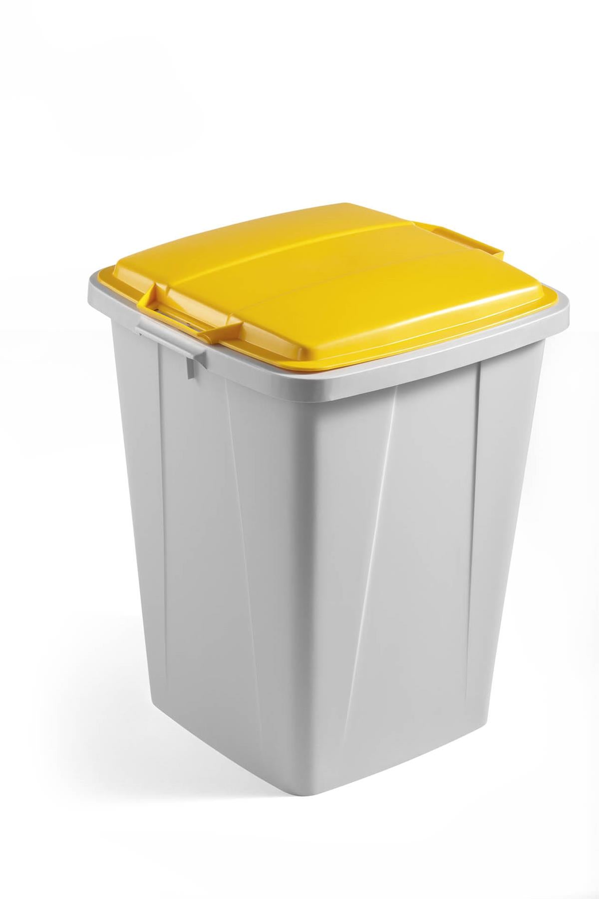 Durable DURABIN Grey Square Recycling Bin + Yellow Lid | Food Safe | 90L