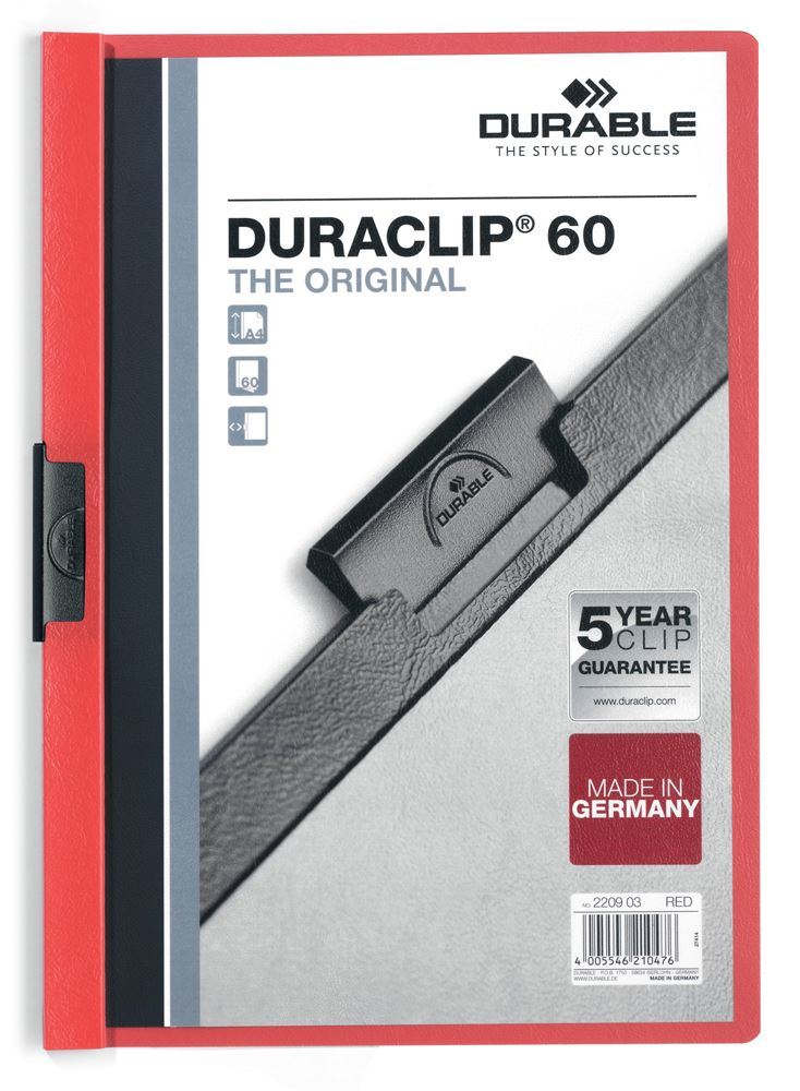 Durable DURACLIP 60 Sheet Document Clip File Folder | 25 Pack | A4 Red