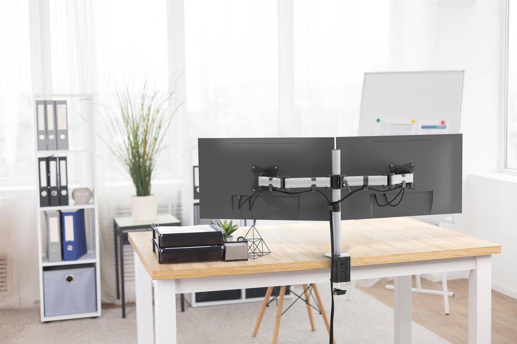 Durable SELECT Monitor Mount Desk Clamp for 2 Screens | 13 - 27" | Gloss Silver
