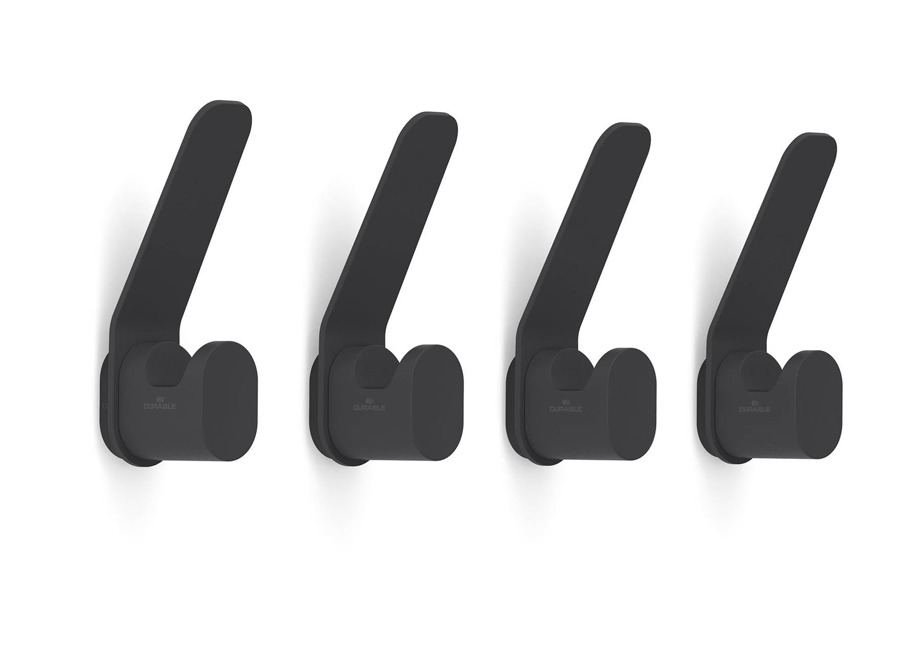 Durable DURASTORE Aluminium Double Coat Hooks Wall Mounted | 4 Pack | Black
