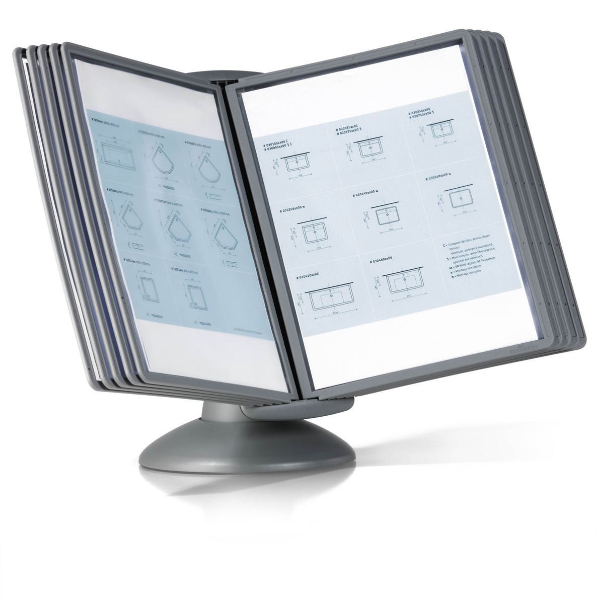 Durable SHERPA MOTION 360 Degree Desk Display Panel Stand | 10 Panels | A4 Grey