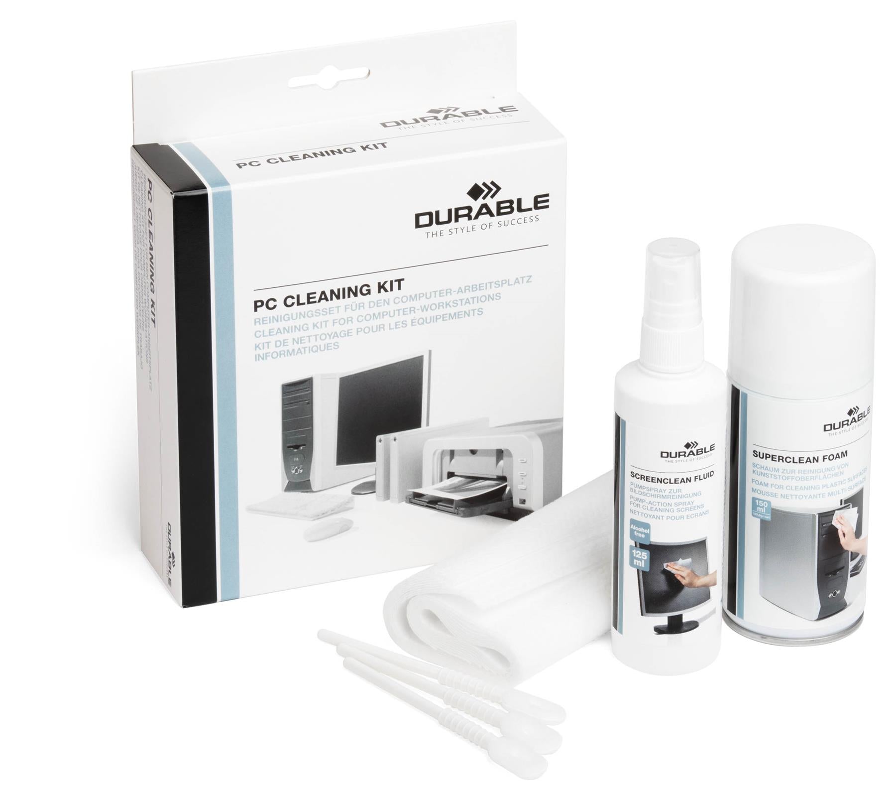 Durable PC Tech Cleaning Kit | Screen Spray, Foam Spray, Wipes & Keyboard Tool