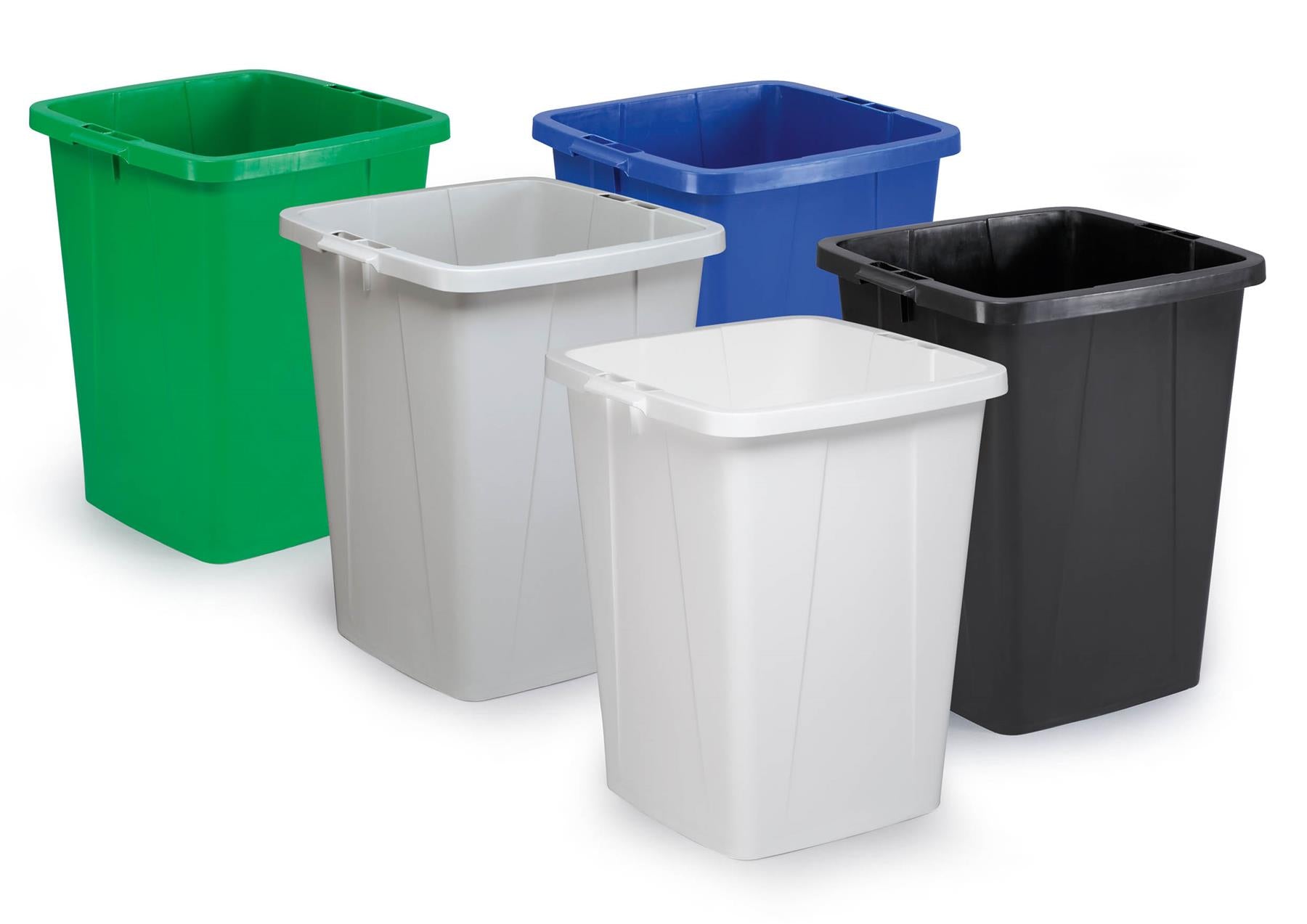 Durable DURABIN Grey Square Recycling Bin + Green Lid | Food Safe | 90L
