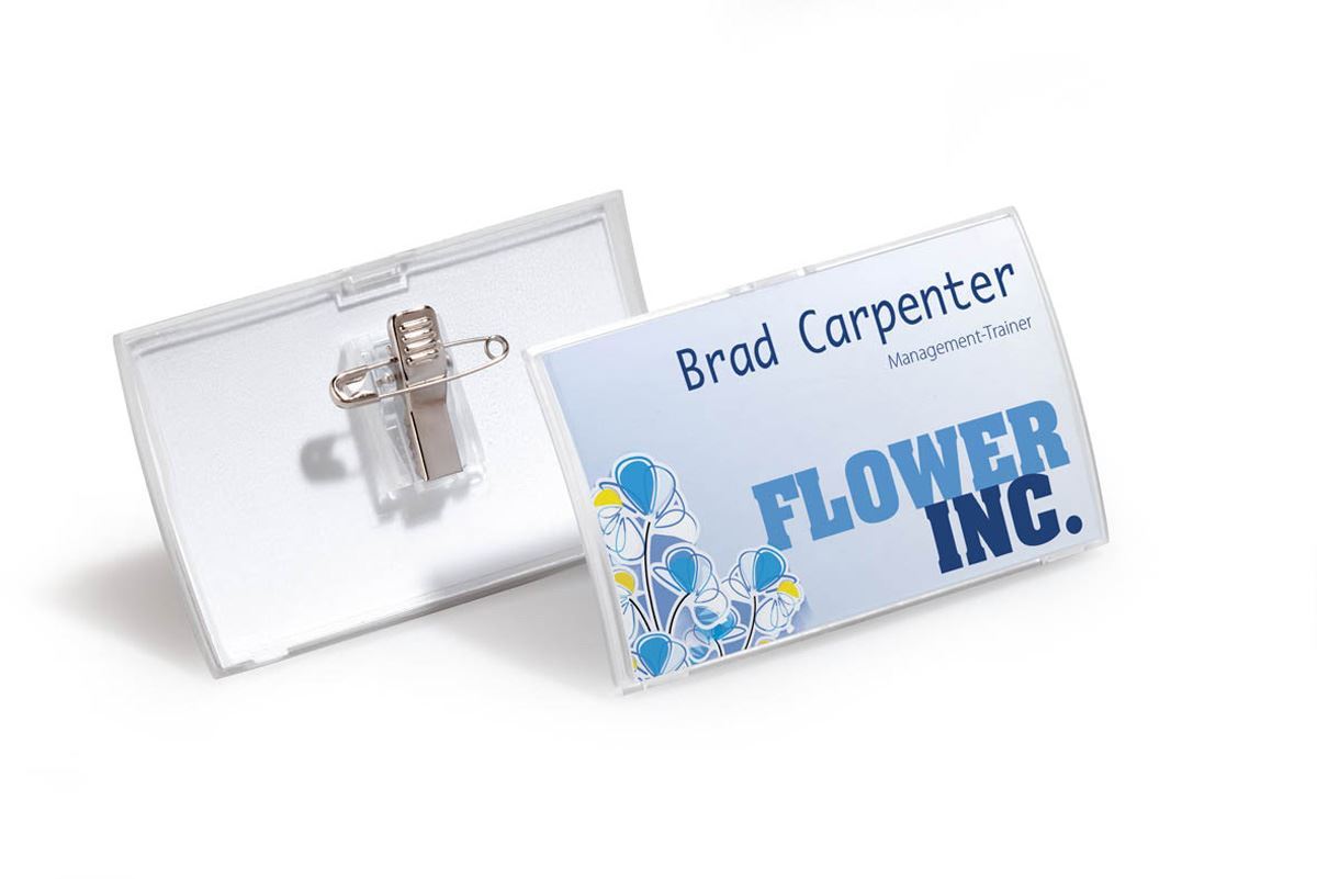 Durable CLICK FOLD Convex Clip & Pin Name Tag Badge Holder | 25 Pack | 54 x 90mm
