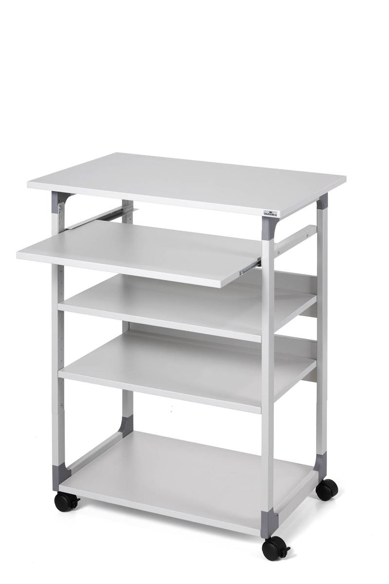 Durable Adjustable Mobile PC Computer Desk Workstation Trolley on Wheels | Grey