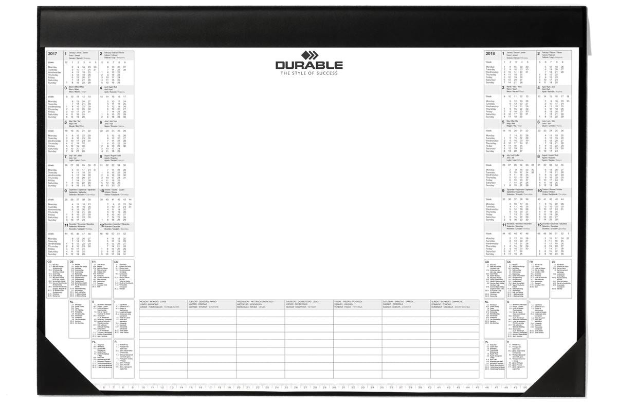 Durable Clear Overlay Calander PC Desk Pad Protector Mat | 65x52 cm | Black