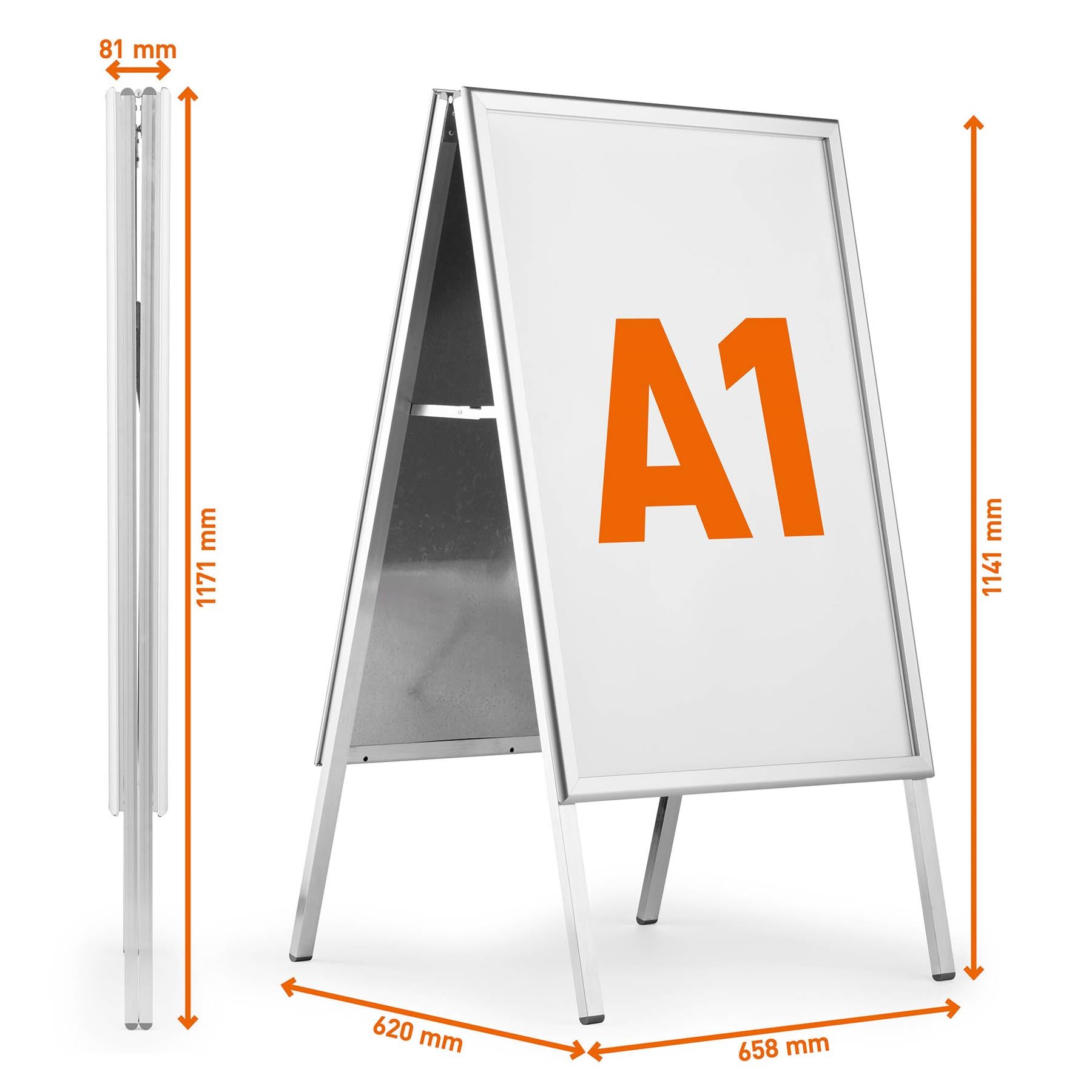 Durable A Board Foldable Pavement Sign Double Sided Snap Frame Stand | A1 Silver