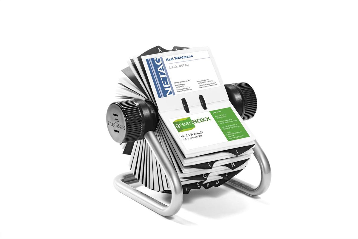 Durable VISIFIX 400 Card Rotary Business Card Holder File | A-Z Index | Silver